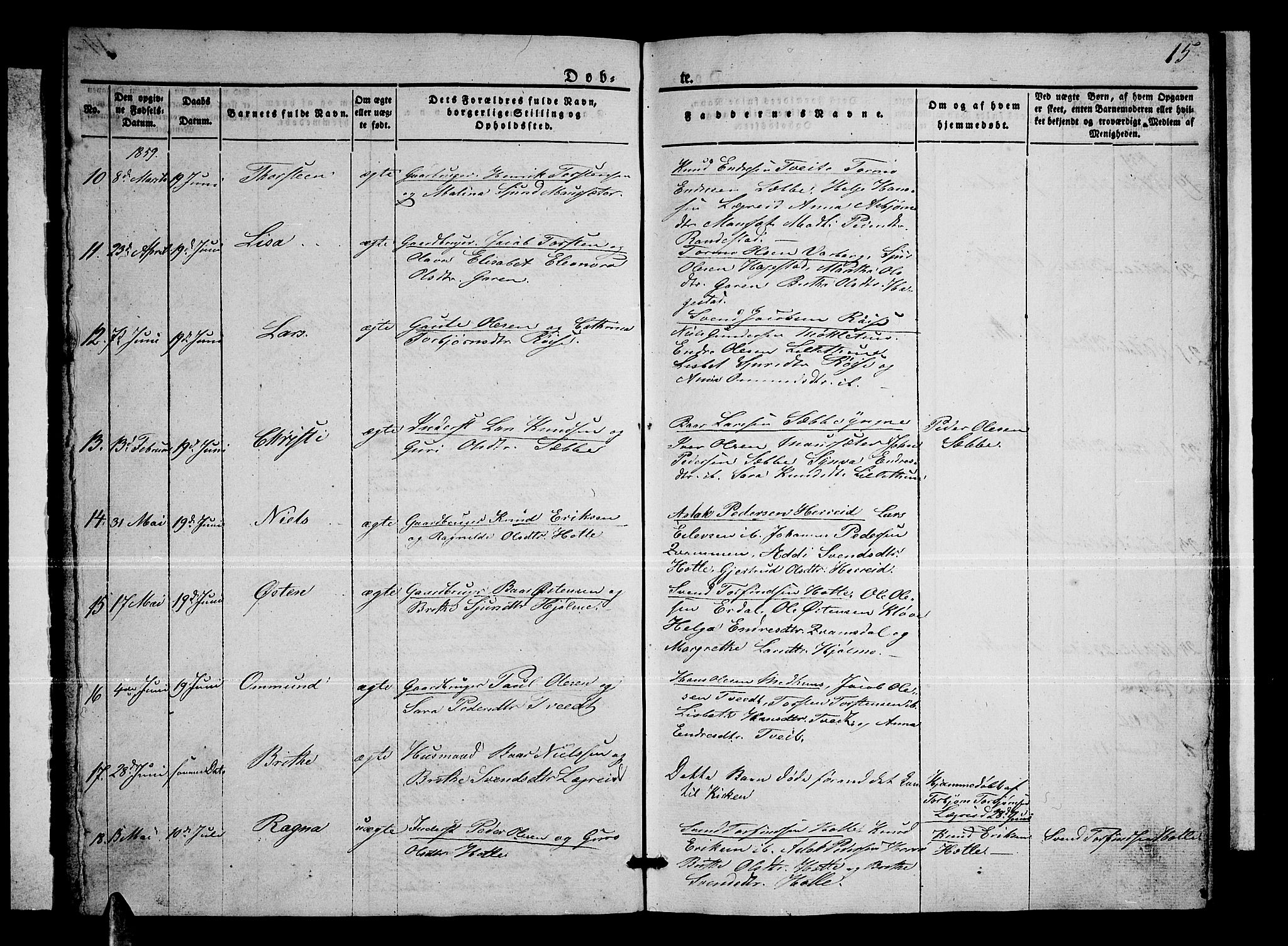 Ullensvang sokneprestembete, SAB/A-78701/H/Hab: Parish register (copy) no. C 1, 1855-1871, p. 15