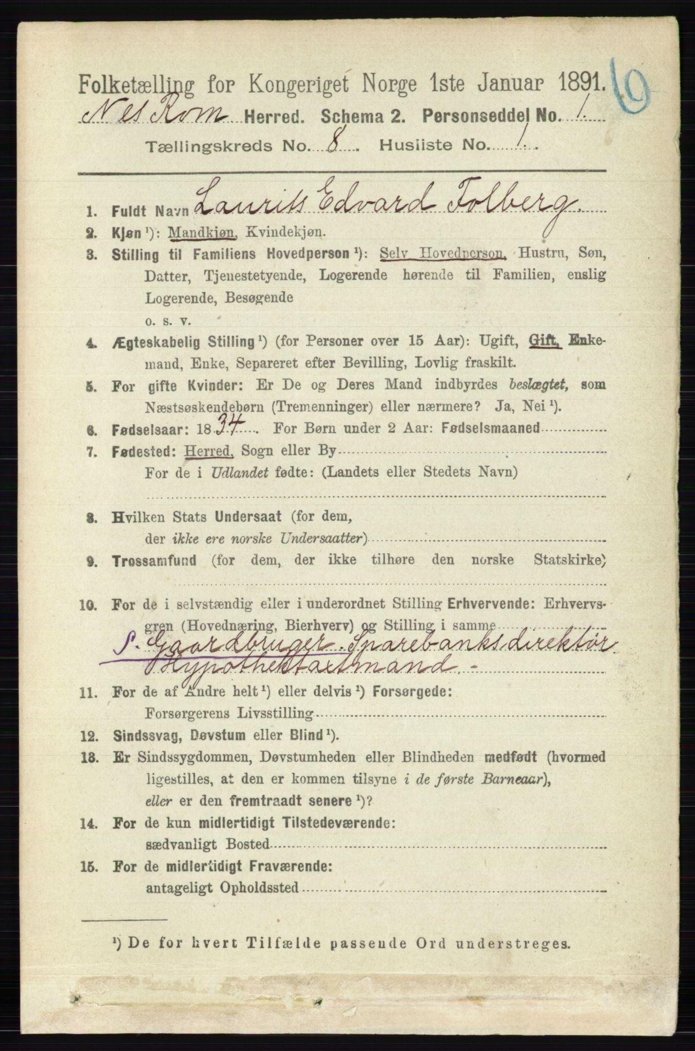 RA, 1891 census for 0236 Nes, 1891, p. 4583