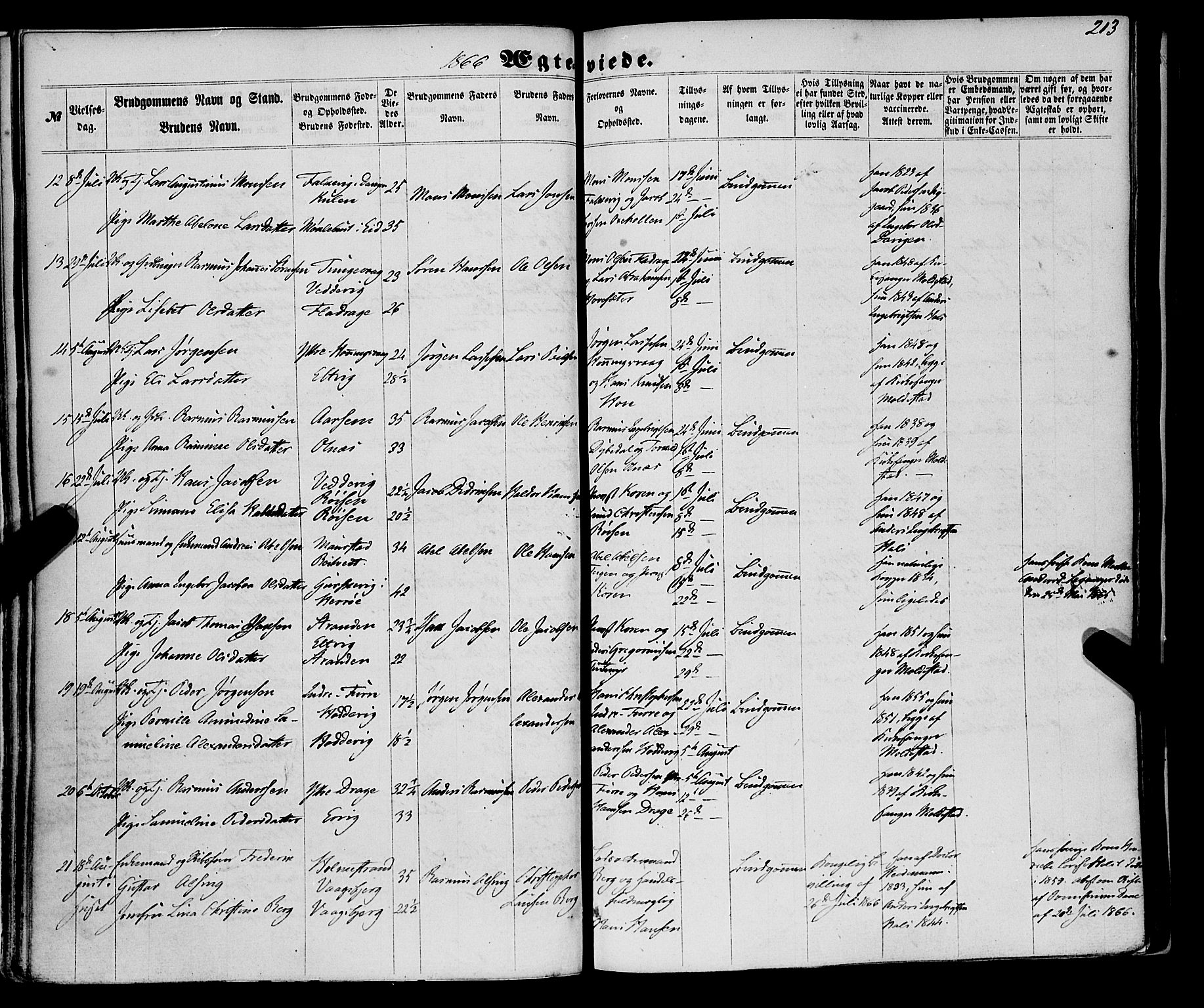 Selje sokneprestembete, SAB/A-99938/H/Ha/Haa/Haaa: Parish register (official) no. A 11, 1858-1870, p. 213