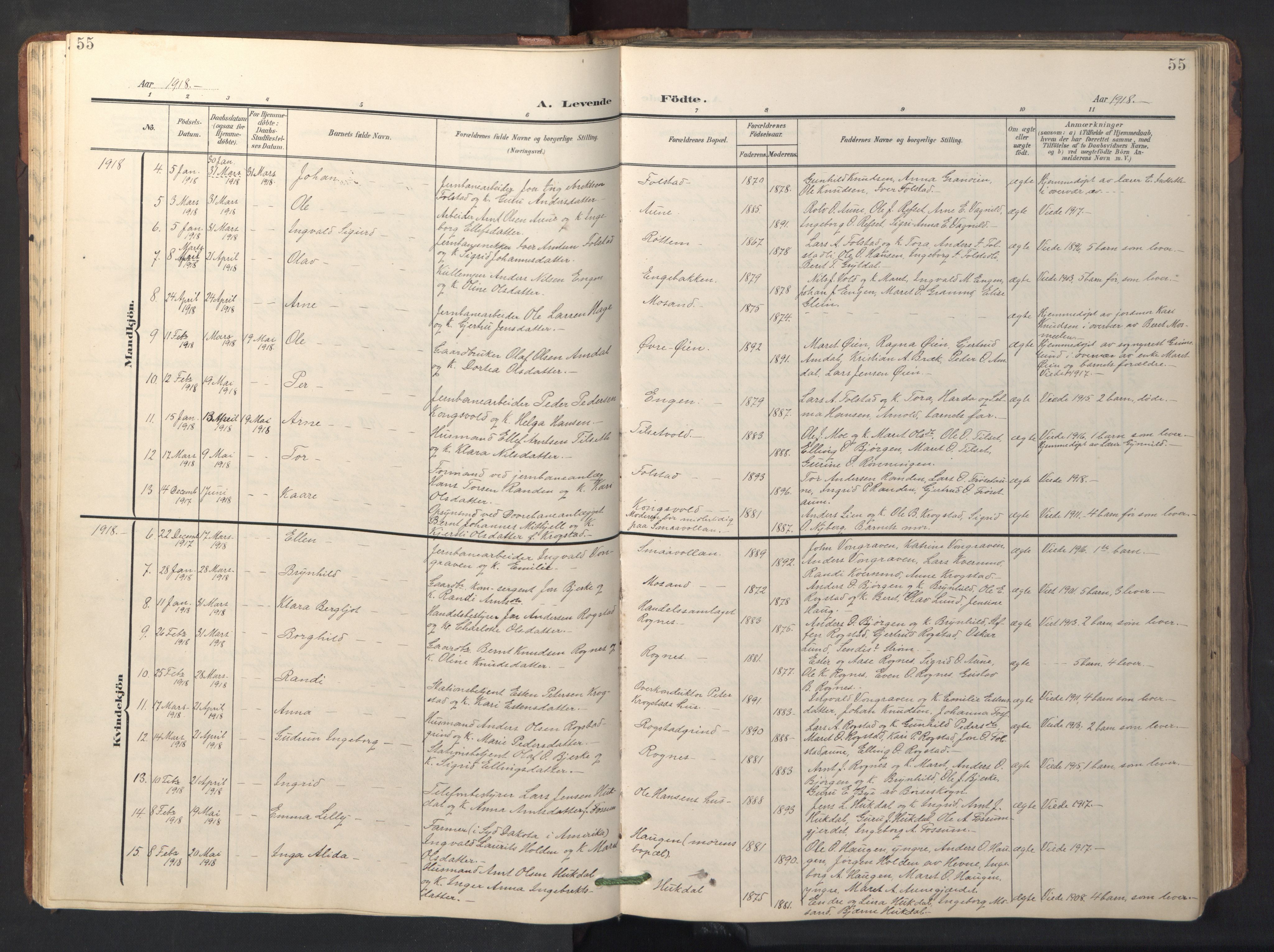 Ministerialprotokoller, klokkerbøker og fødselsregistre - Sør-Trøndelag, SAT/A-1456/687/L1019: Parish register (copy) no. 687C03, 1904-1931, p. 55