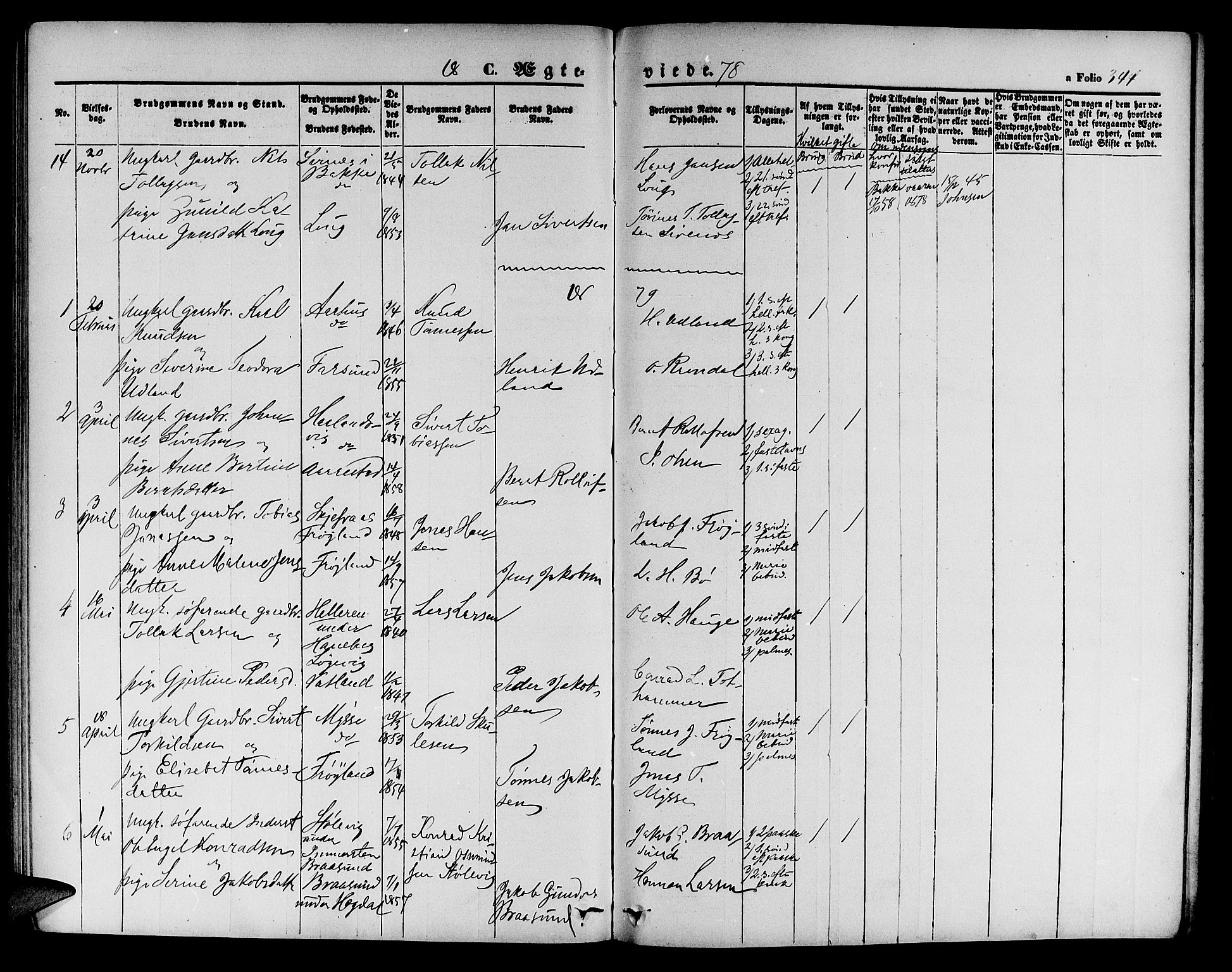 Sokndal sokneprestkontor, SAST/A-101808: Parish register (copy) no. B 3, 1865-1879, p. 344