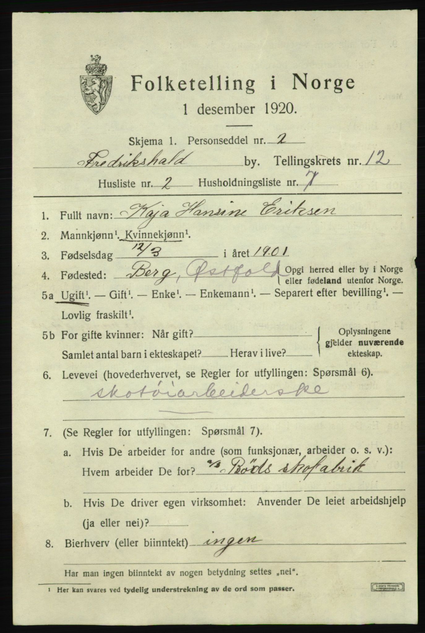 SAO, 1920 census for Fredrikshald, 1920, p. 19897