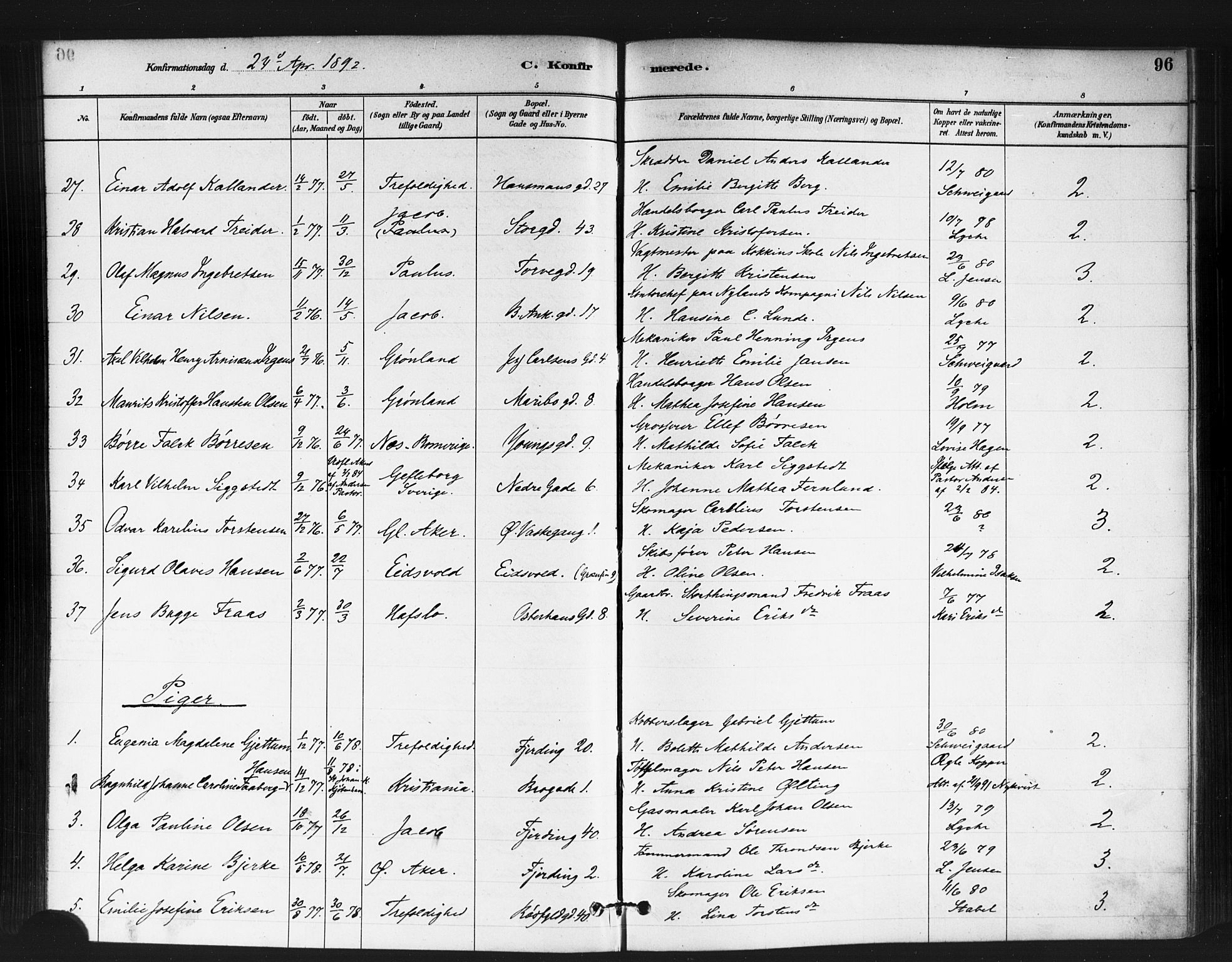 Jakob prestekontor Kirkebøker, AV/SAO-A-10850/F/Fa/L0004: Parish register (official) no. 4, 1880-1894, p. 96