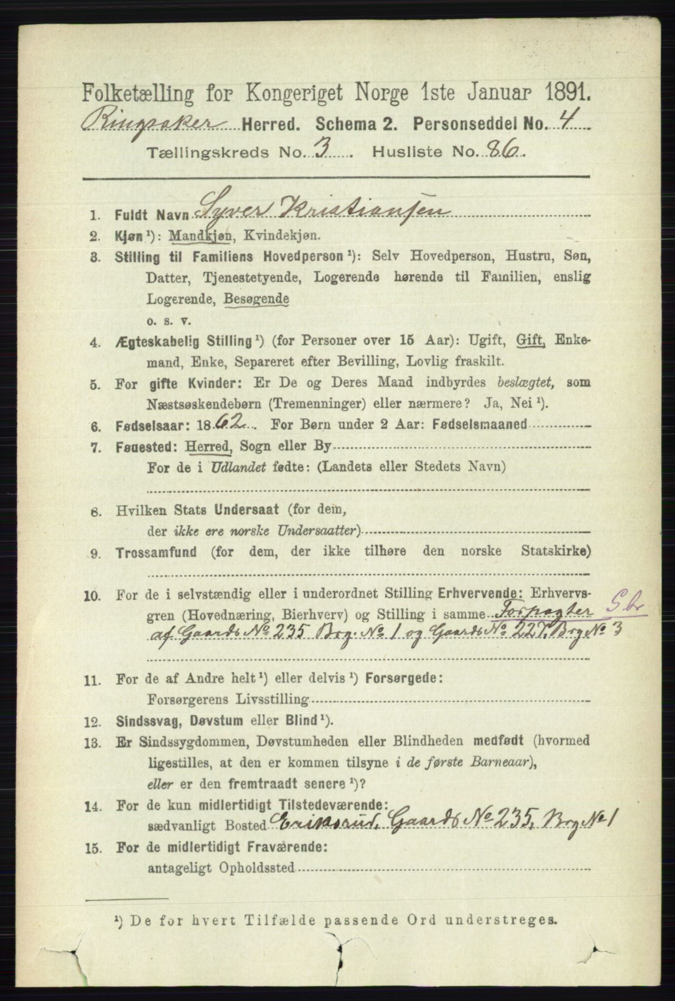 RA, 1891 census for 0412 Ringsaker, 1891, p. 1677