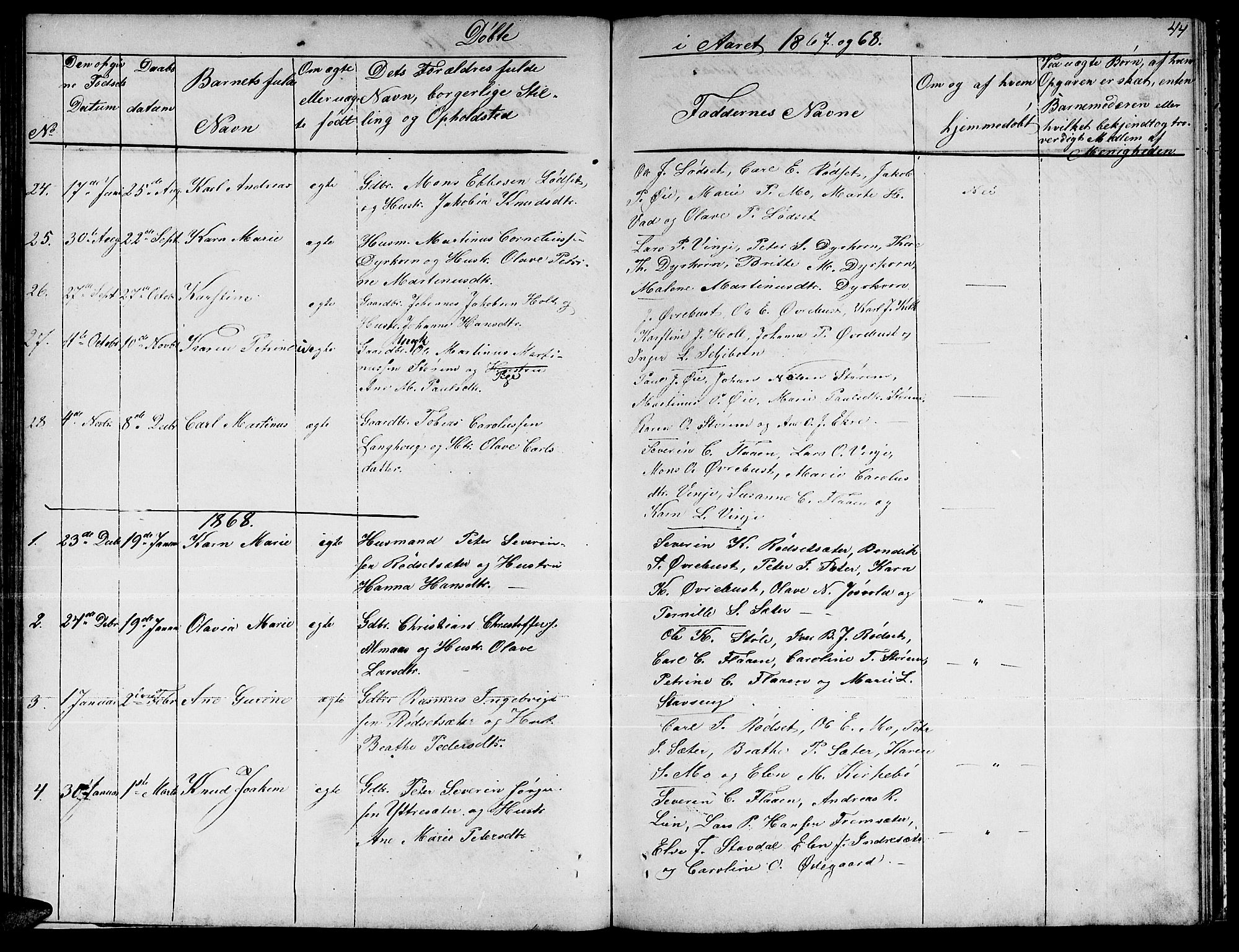 Ministerialprotokoller, klokkerbøker og fødselsregistre - Møre og Romsdal, SAT/A-1454/521/L0300: Parish register (copy) no. 521C01, 1854-1881, p. 44
