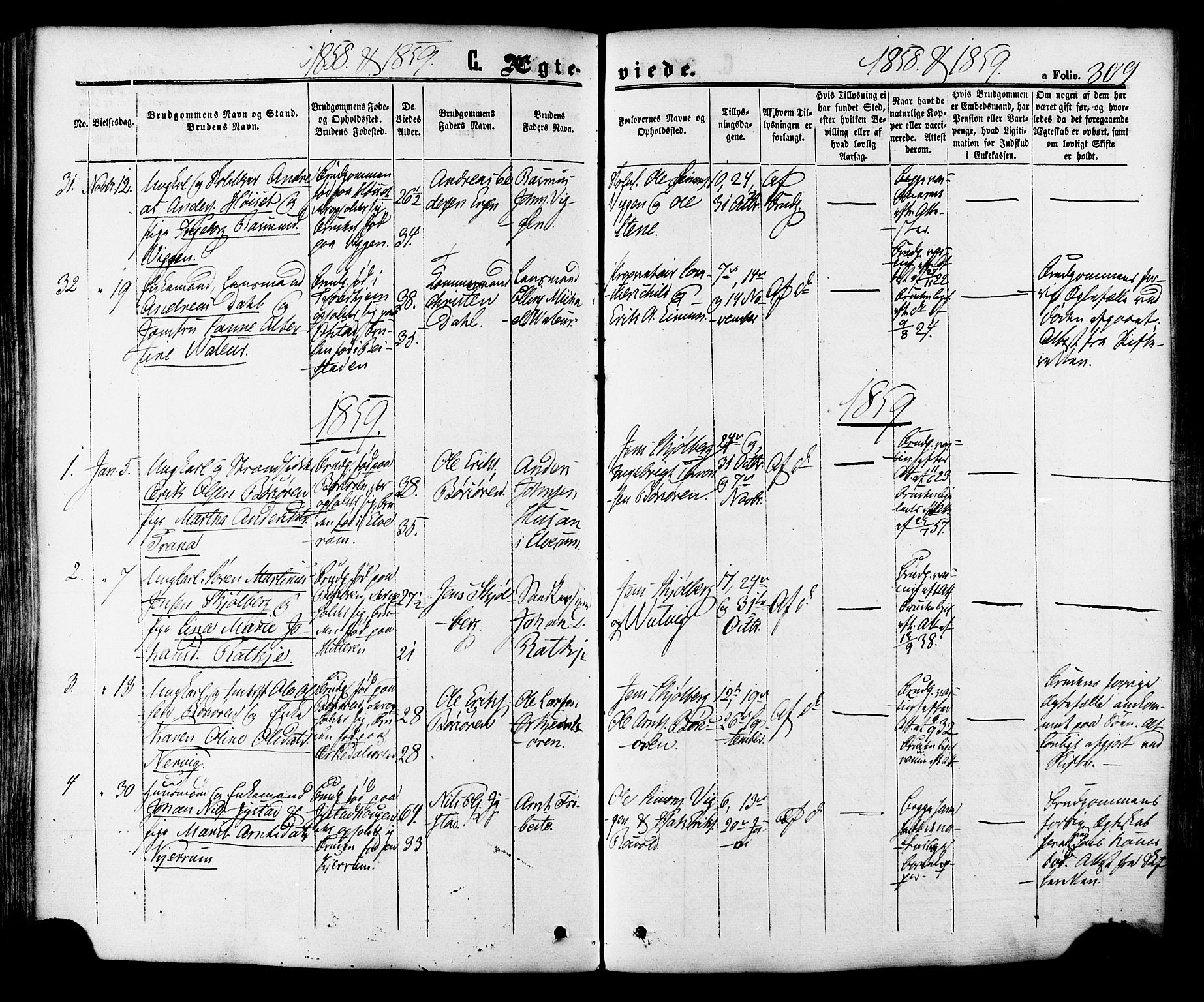 Ministerialprotokoller, klokkerbøker og fødselsregistre - Sør-Trøndelag, SAT/A-1456/665/L0772: Parish register (official) no. 665A07, 1856-1878, p. 309