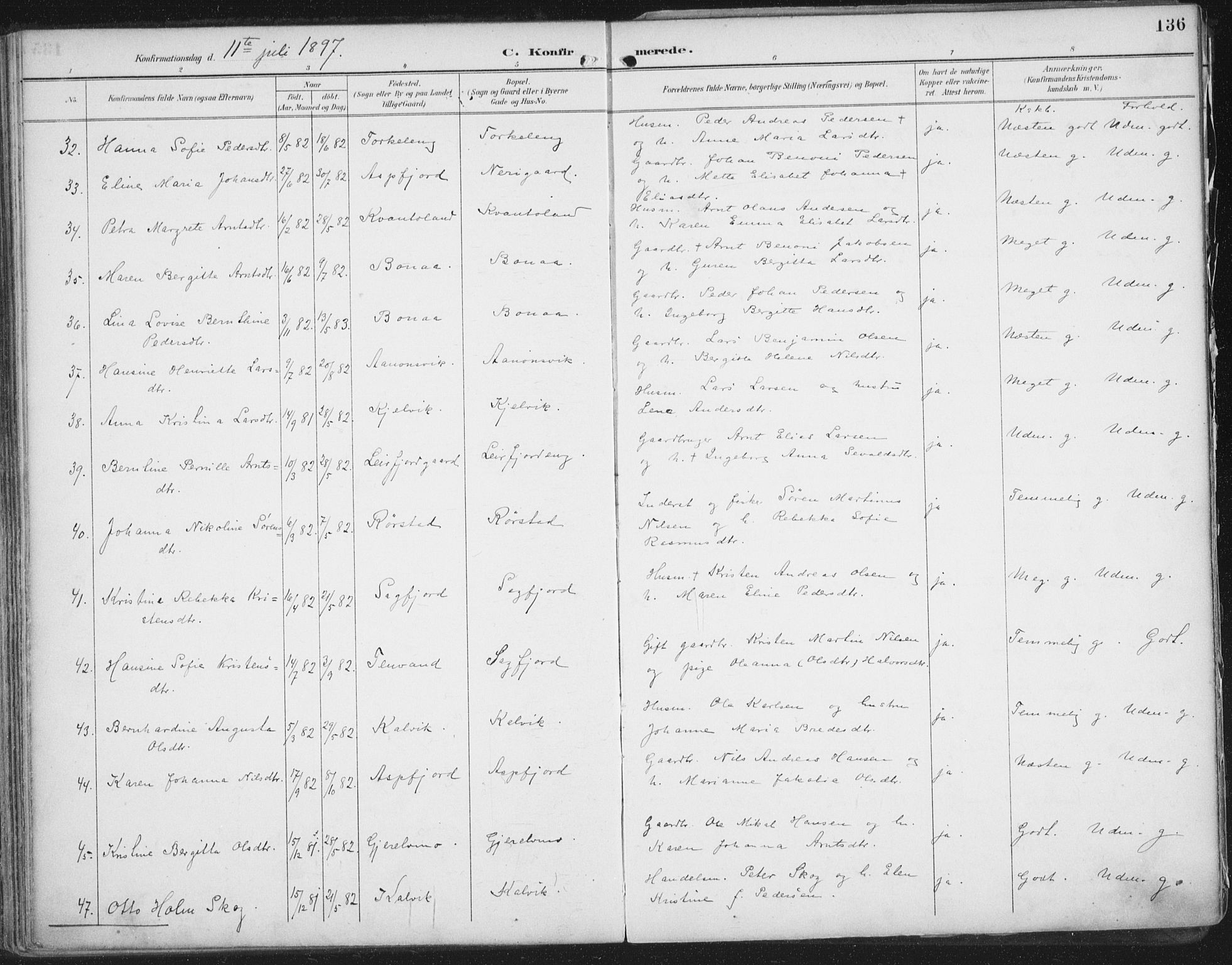 Ministerialprotokoller, klokkerbøker og fødselsregistre - Nordland, SAT/A-1459/854/L0779: Parish register (official) no. 854A02, 1892-1909, p. 136