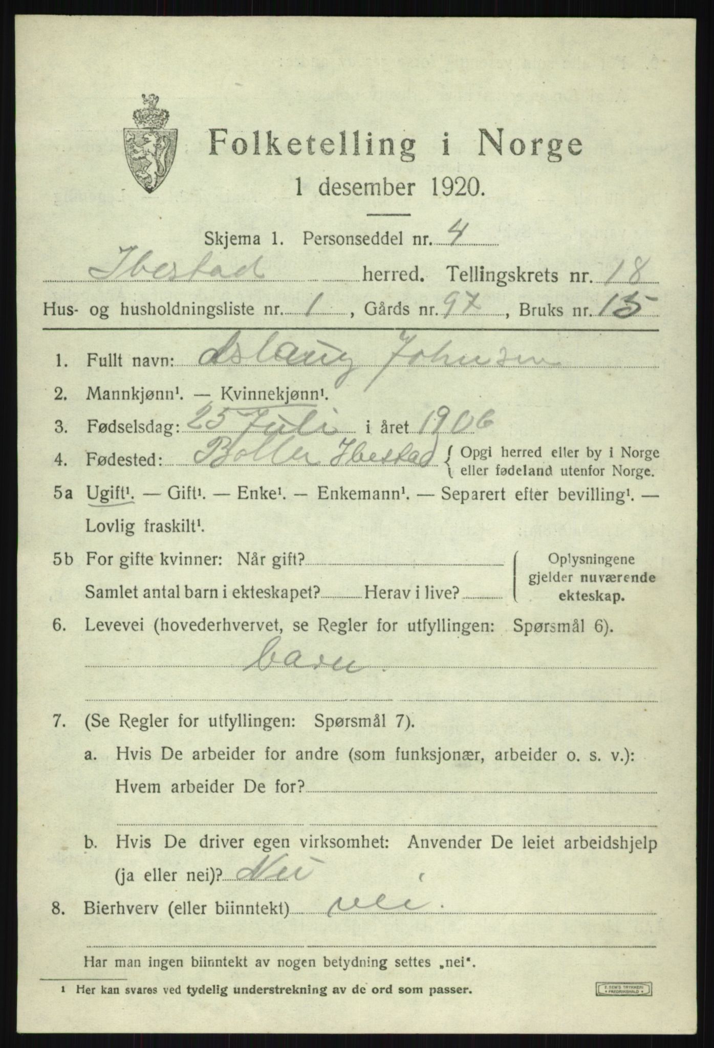 SATØ, 1920 census for Ibestad, 1920, p. 9795