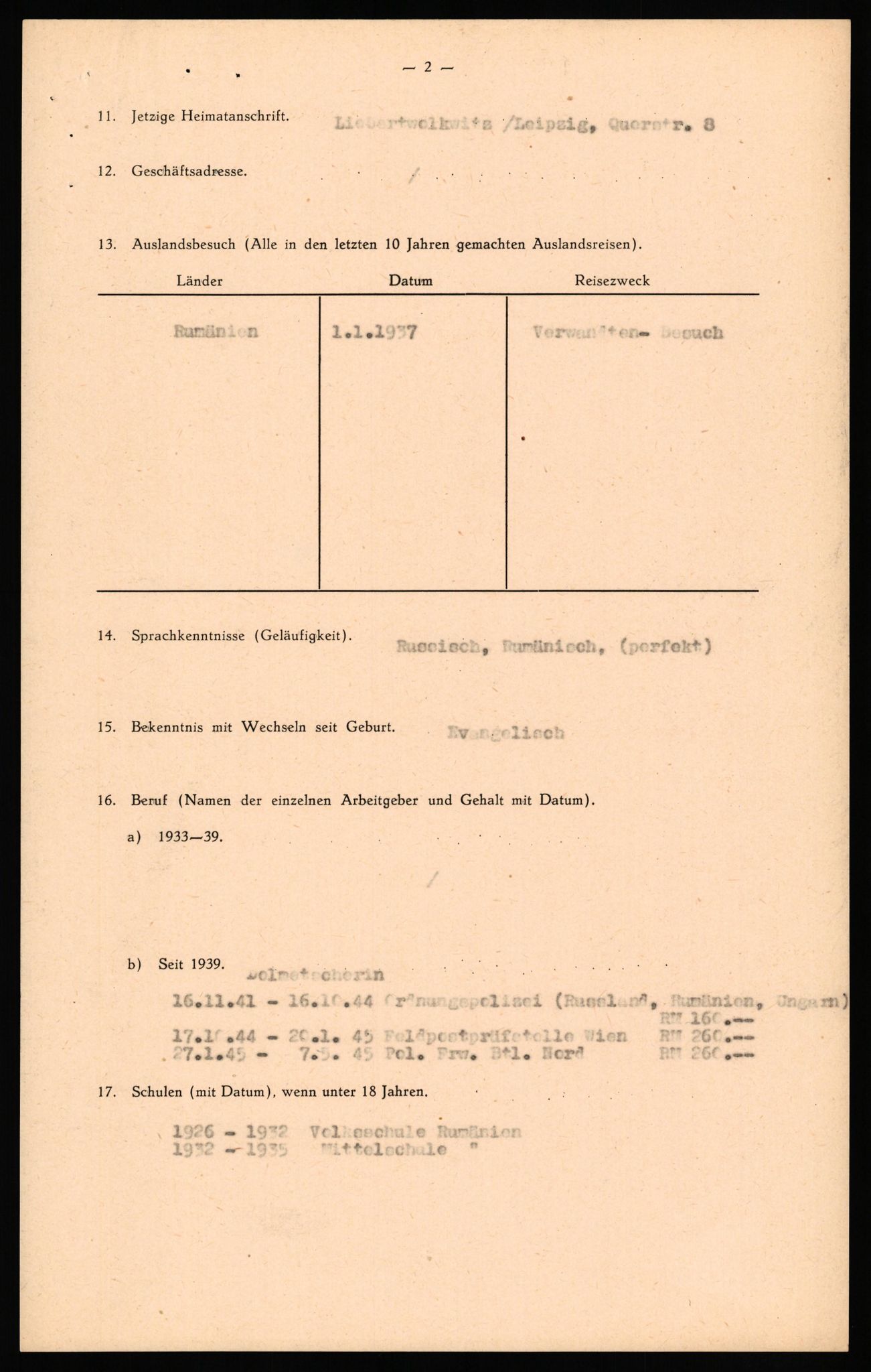 Forsvaret, Forsvarets overkommando II, RA/RAFA-3915/D/Db/L0035: CI Questionaires. Tyske okkupasjonsstyrker i Norge. Tyskere., 1945-1946, p. 385