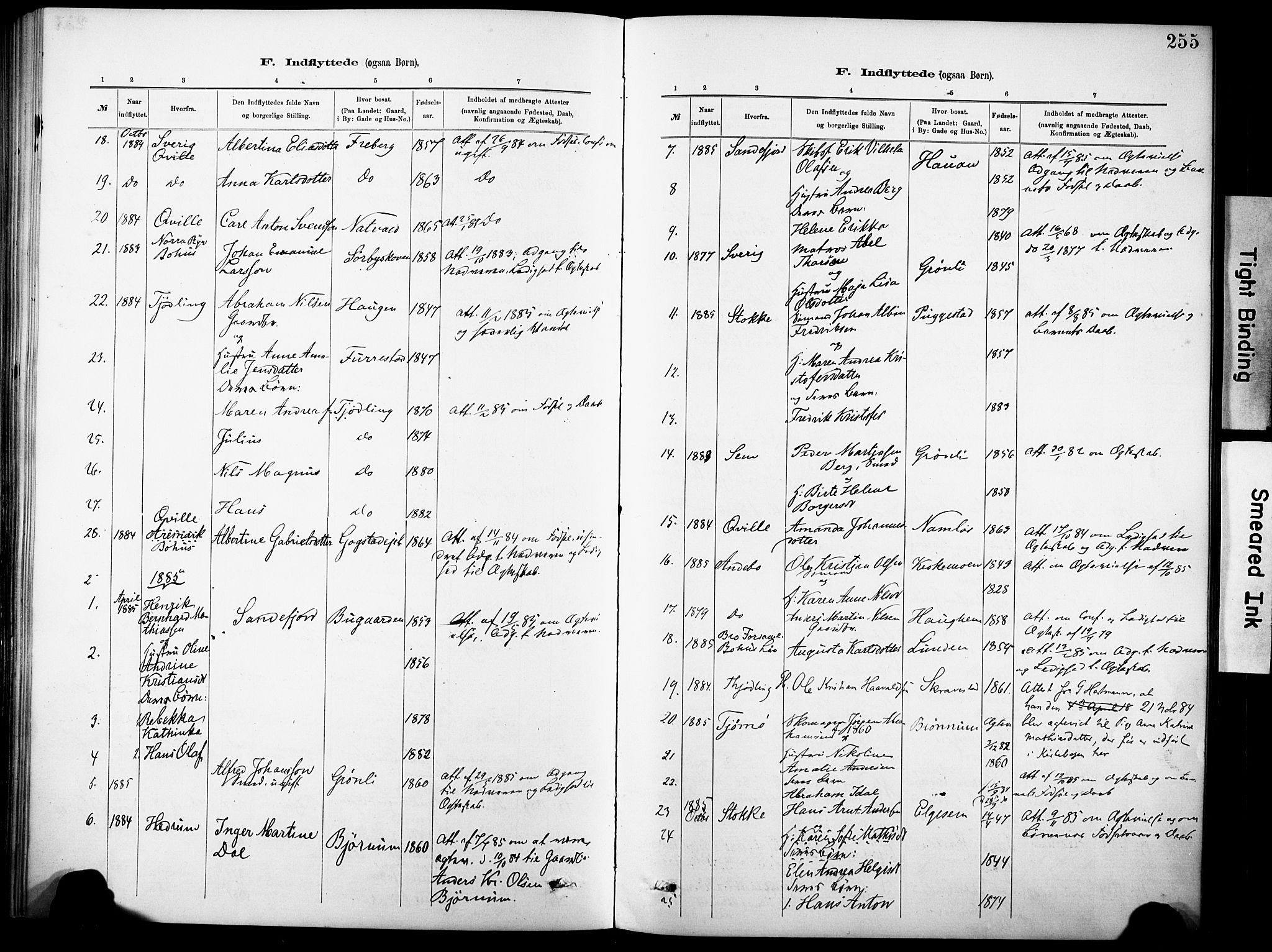 Sandar kirkebøker, AV/SAKO-A-243/F/Fa/L0013: Parish register (official) no. 13, 1883-1895, p. 255