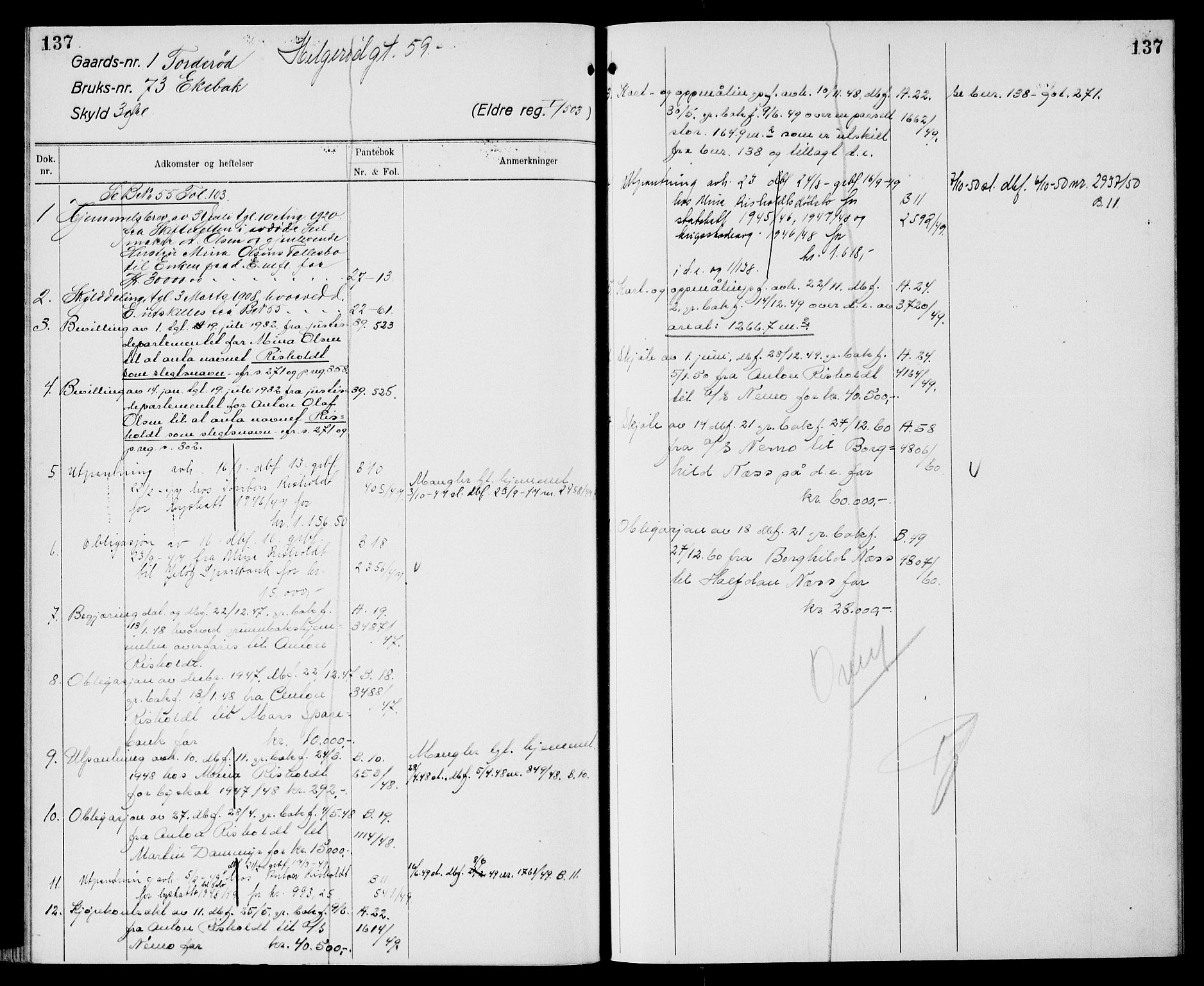 Moss sorenskriveri, SAO/A-10168: Mortgage register no. XI 1, 1788-1961, p. 137