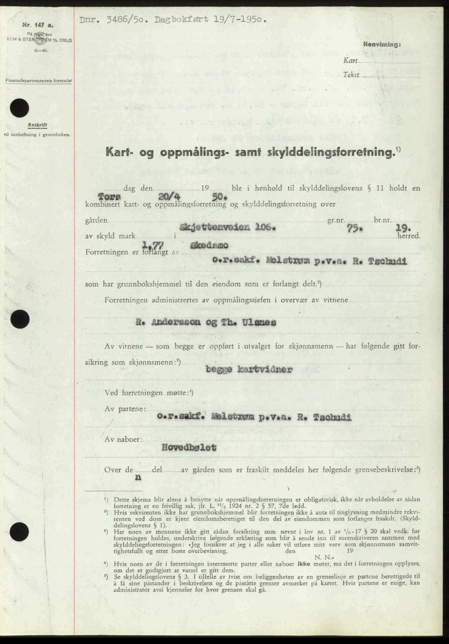 Nedre Romerike sorenskriveri, AV/SAO-A-10469/G/Gb/Gbd/L0030: Mortgage book no. 30, 1950-1950, Diary no: : 3486/1950