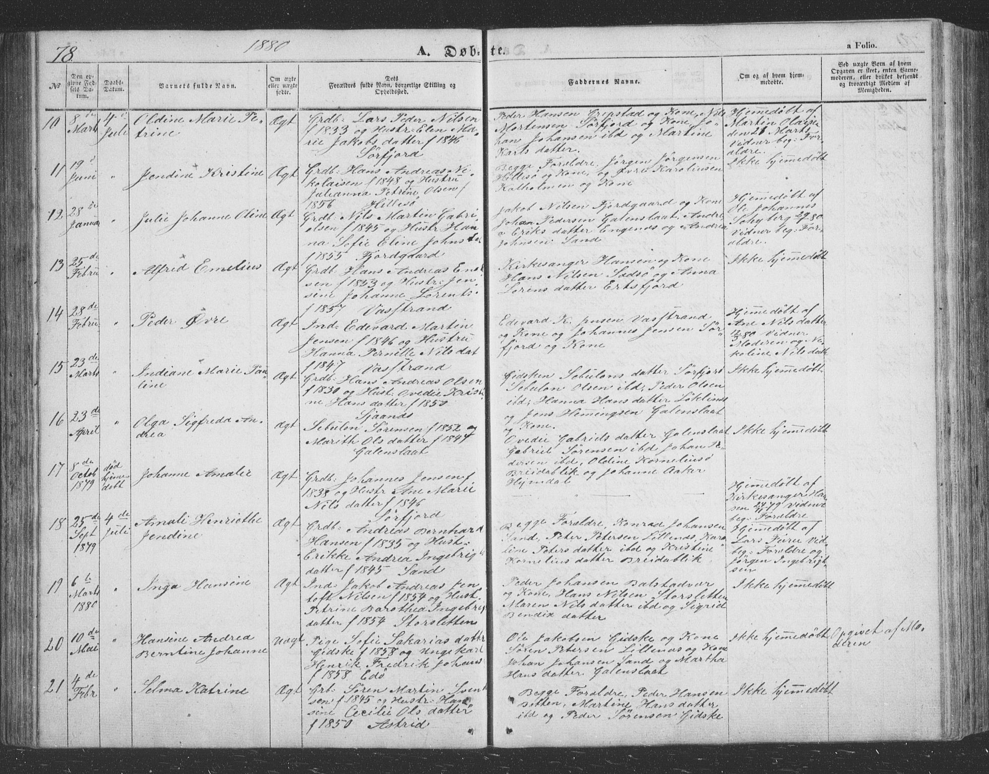 Lenvik sokneprestembete, AV/SATØ-S-1310/H/Ha/Hab/L0020klokker: Parish register (copy) no. 20, 1855-1883, p. 78