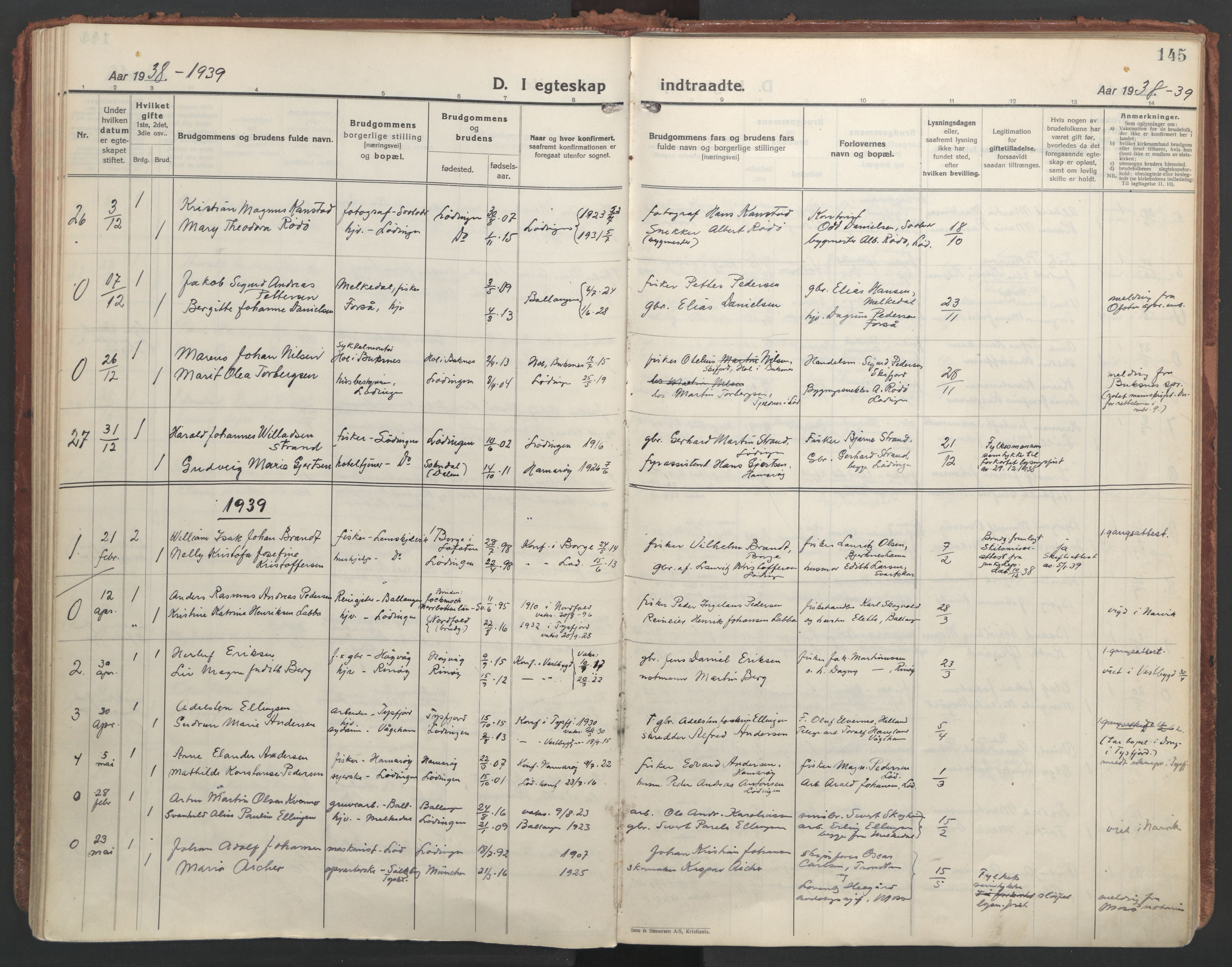 Ministerialprotokoller, klokkerbøker og fødselsregistre - Nordland, AV/SAT-A-1459/872/L1043: Parish register (official) no. 872A18, 1925-1939, p. 145