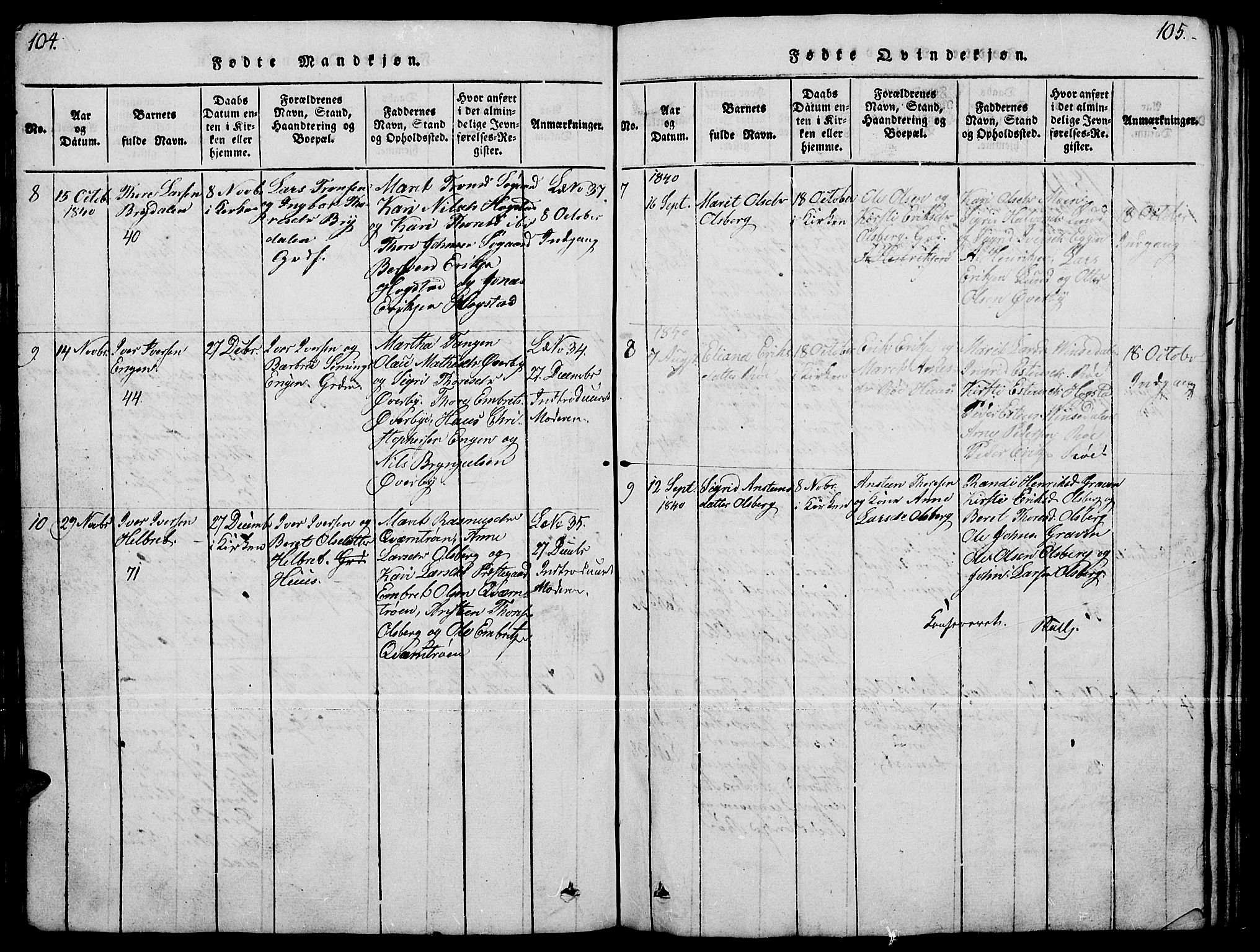 Tynset prestekontor, SAH/PREST-058/H/Ha/Hab/L0004: Parish register (copy) no. 4, 1814-1879, p. 104-105