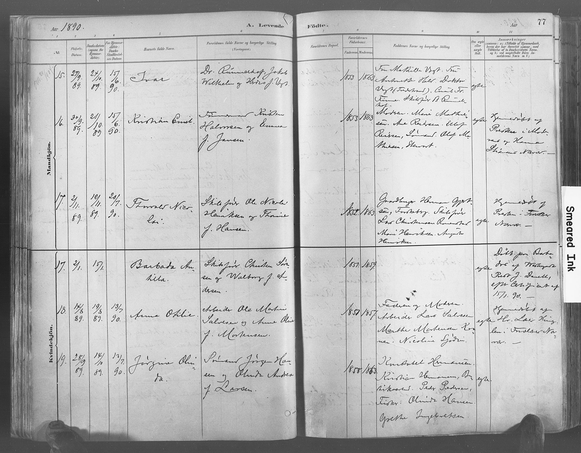 Risør sokneprestkontor, AV/SAK-1111-0035/F/Fa/L0005: Parish register (official) no. A 5, 1883-1895, p. 77