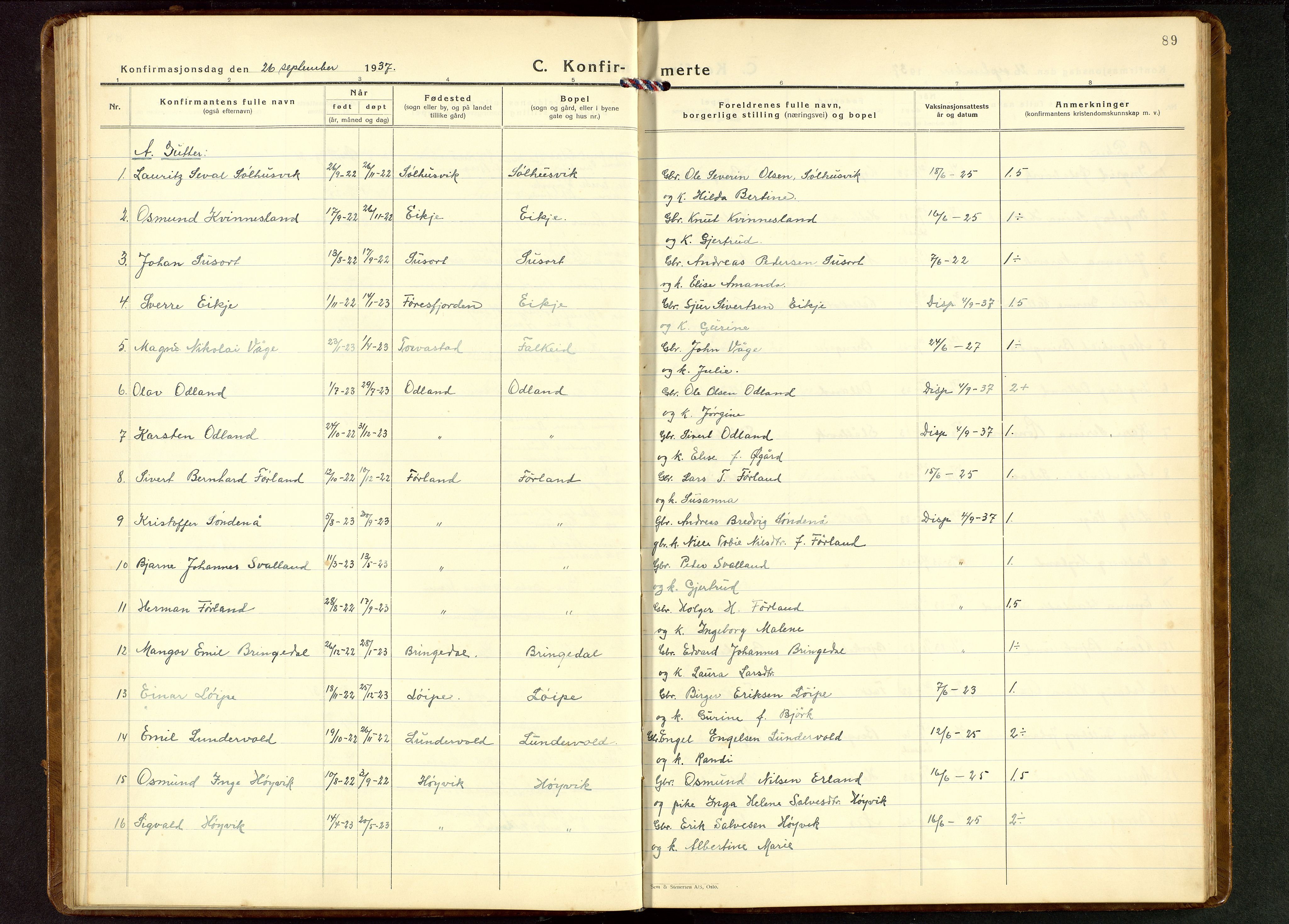 Tysvær sokneprestkontor, AV/SAST-A -101864/H/Ha/Hab/L0006: Parish register (copy) no. B 6, 1932-1946, p. 89