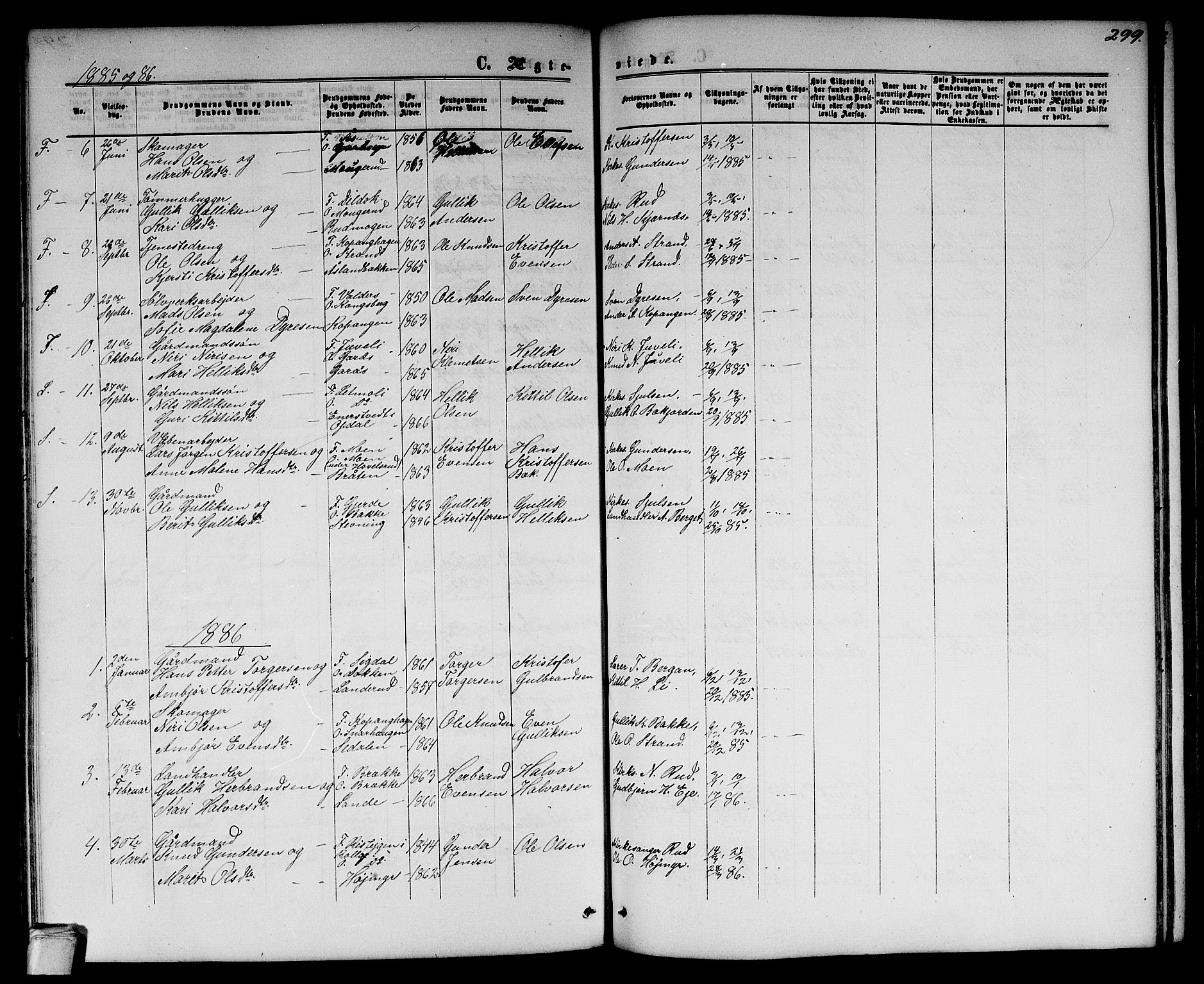 Flesberg kirkebøker, SAKO/A-18/G/Ga/L0003: Parish register (copy) no. I 3, 1861-1889, p. 299