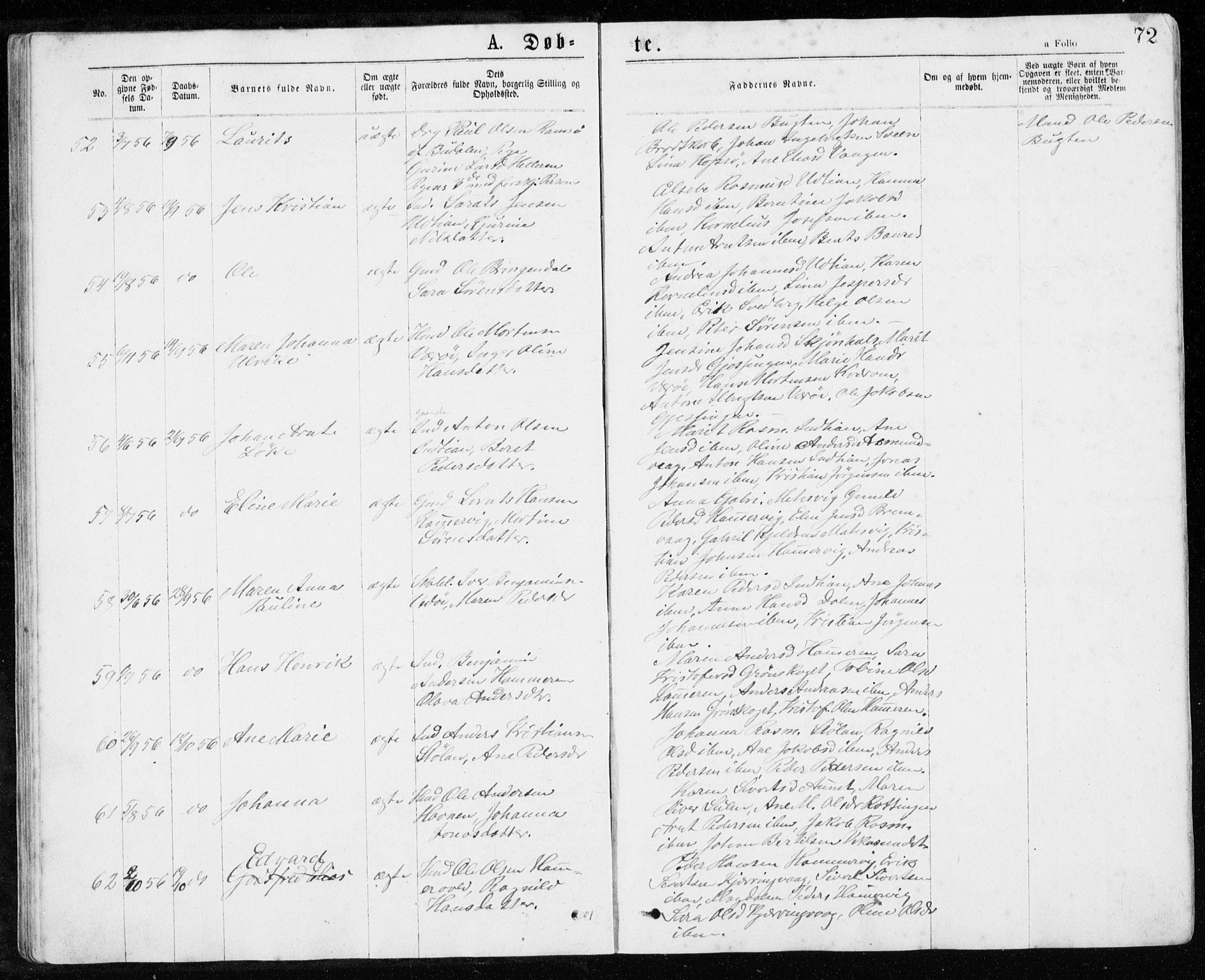 Ministerialprotokoller, klokkerbøker og fødselsregistre - Sør-Trøndelag, SAT/A-1456/640/L0576: Parish register (official) no. 640A01, 1846-1876, p. 72