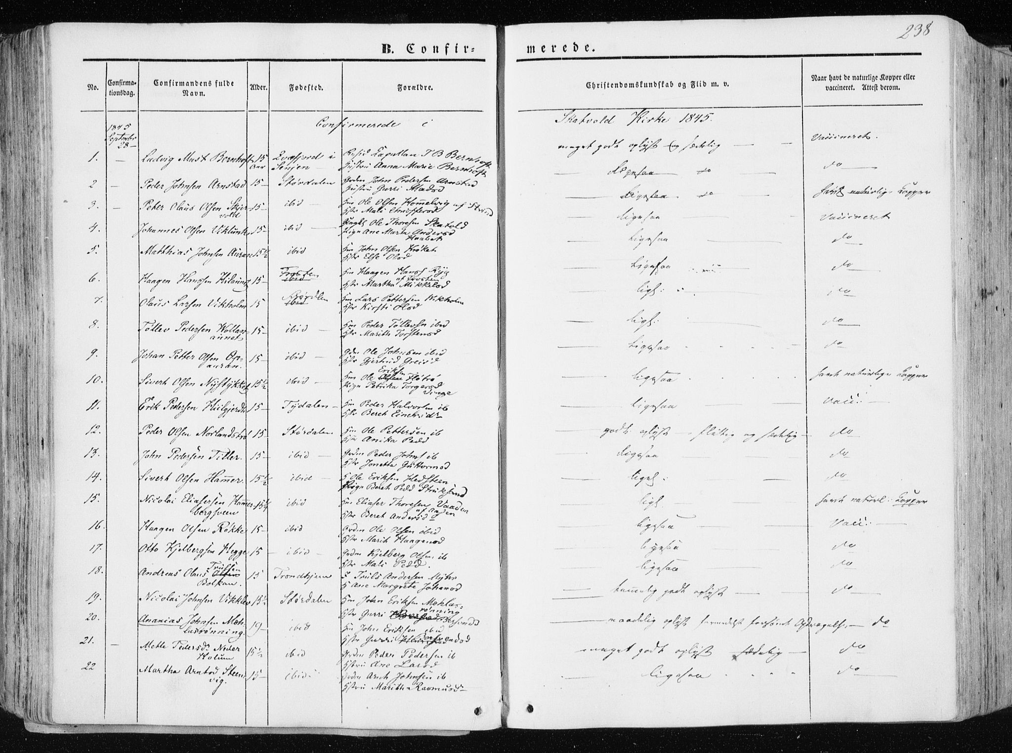 Ministerialprotokoller, klokkerbøker og fødselsregistre - Nord-Trøndelag, AV/SAT-A-1458/709/L0074: Parish register (official) no. 709A14, 1845-1858, p. 238