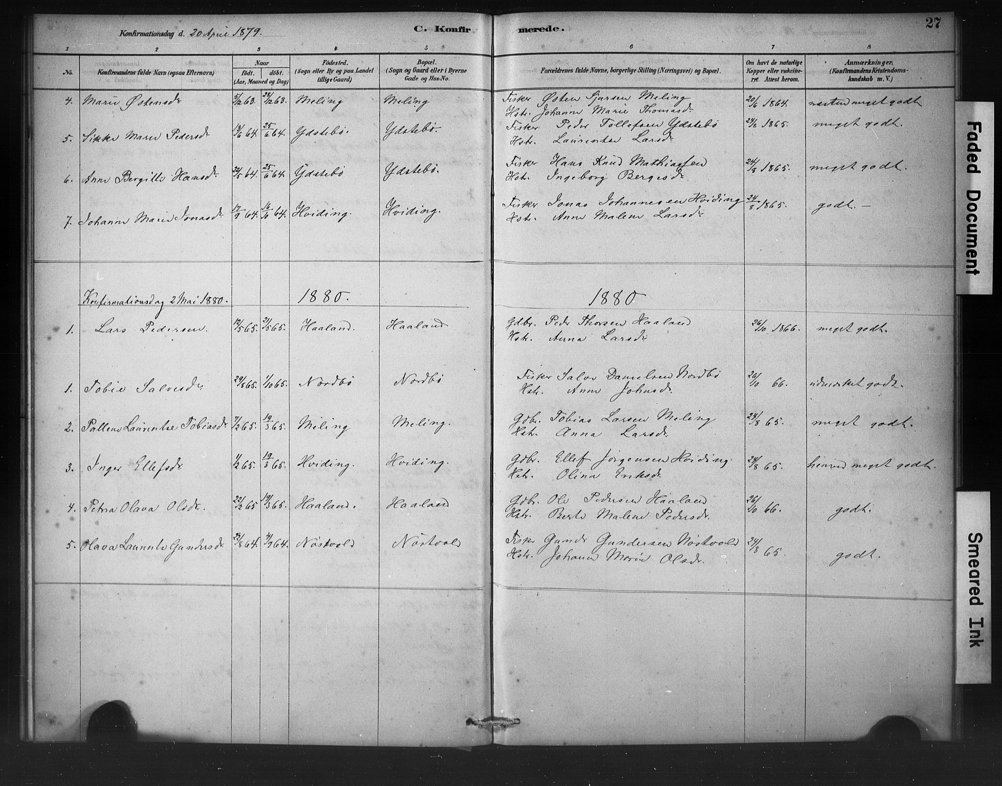 Rennesøy sokneprestkontor, SAST/A -101827/H/Ha/Haa/L0011: Parish register (official) no. A 11, 1878-1887, p. 27