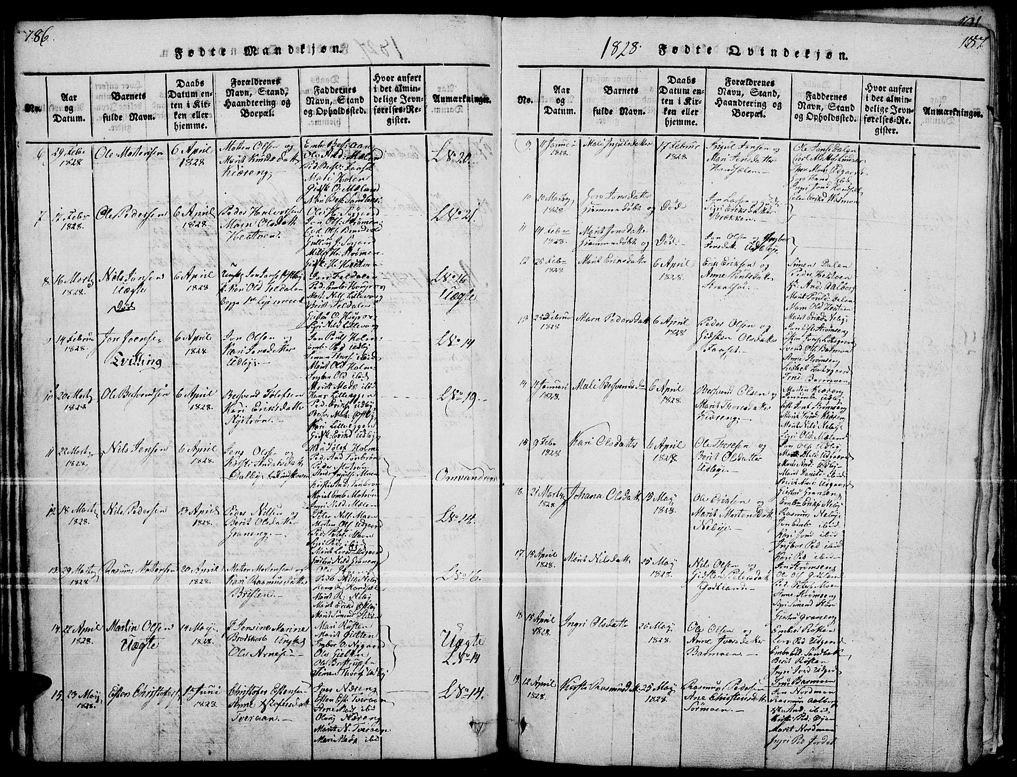 Tynset prestekontor, SAH/PREST-058/H/Ha/Haa/L0018: Parish register (official) no. 18, 1815-1829, p. 186-187