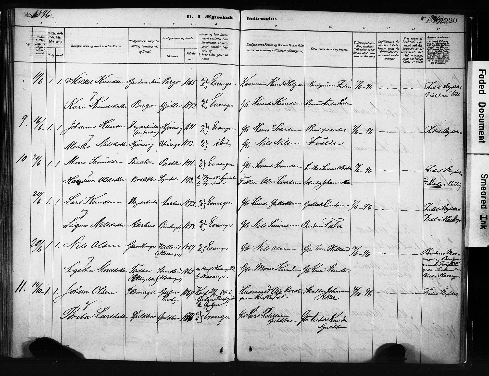 Evanger sokneprestembete, SAB/A-99924: Parish register (official) no. A 1, 1877-1899, p. 220