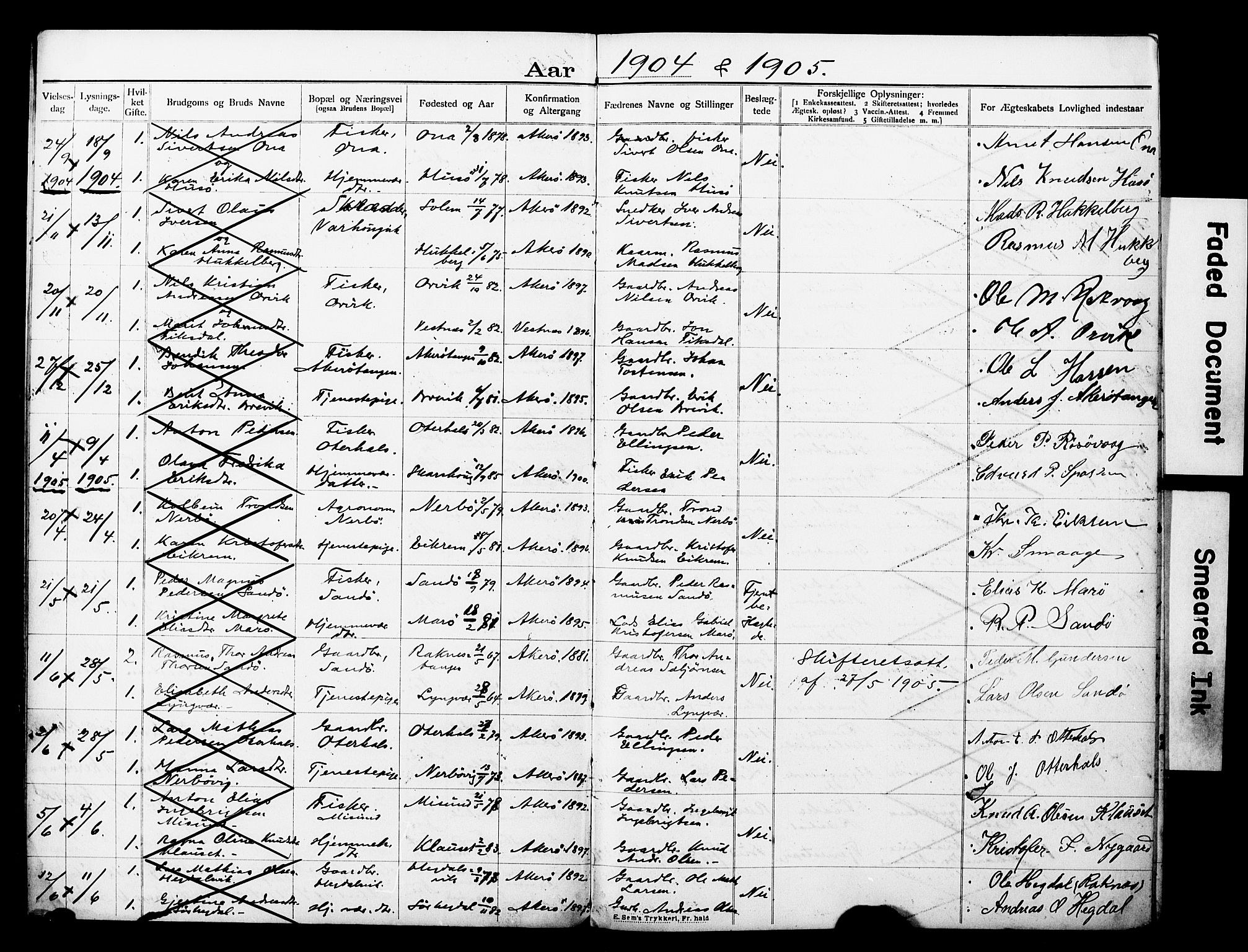 Ministerialprotokoller, klokkerbøker og fødselsregistre - Møre og Romsdal, SAT/A-1454/560/L0723: Banns register no. 560A07, 1903-1916