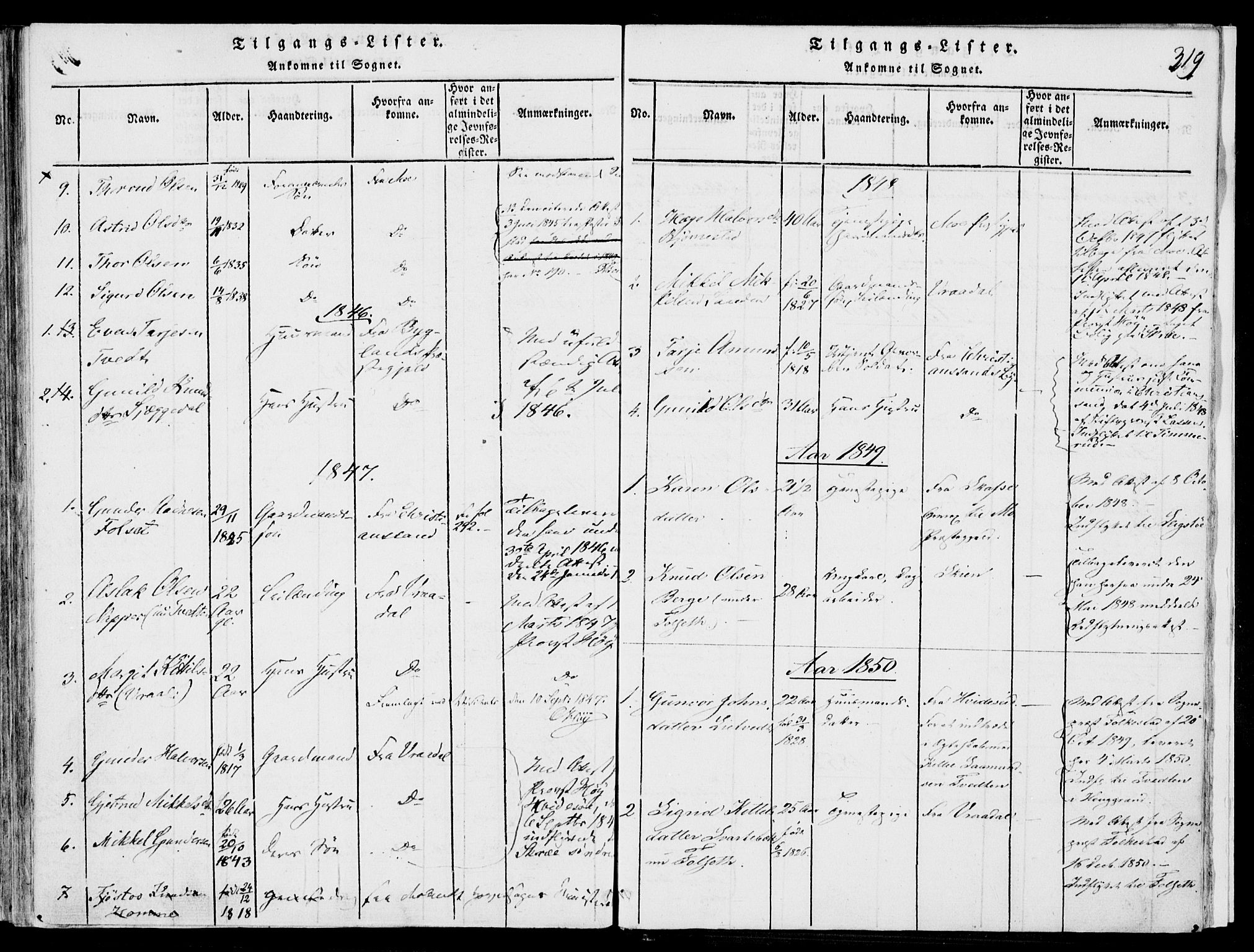 Fyresdal kirkebøker, SAKO/A-263/F/Fb/L0001: Parish register (official) no. II 1, 1815-1854, p. 319