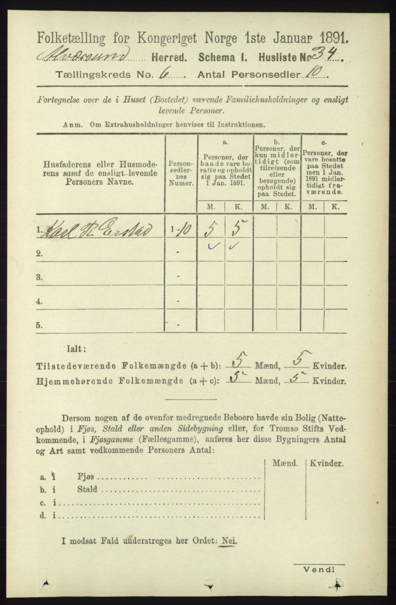 RA, 1891 census for 1257 Alversund, 1891, p. 2042