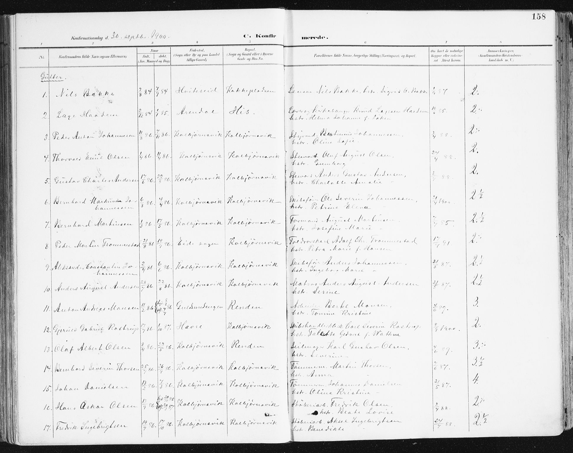 Hisøy sokneprestkontor, SAK/1111-0020/F/Fa/L0004: Parish register (official) no. A 4, 1895-1917, p. 158
