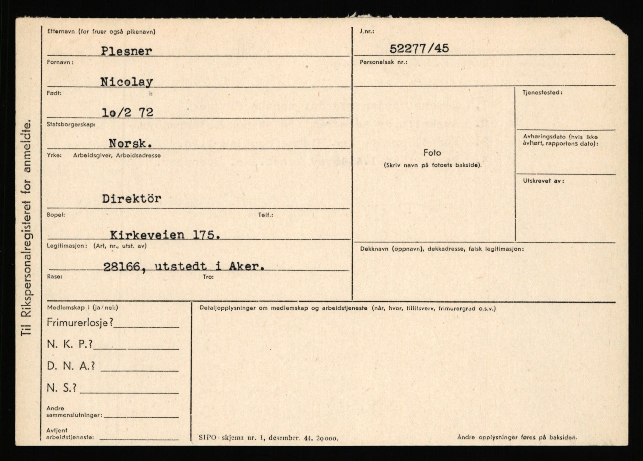 Statspolitiet - Hovedkontoret / Osloavdelingen, AV/RA-S-1329/C/Ca/L0012: Oanæs - Quistgaard	, 1943-1945, p. 4694