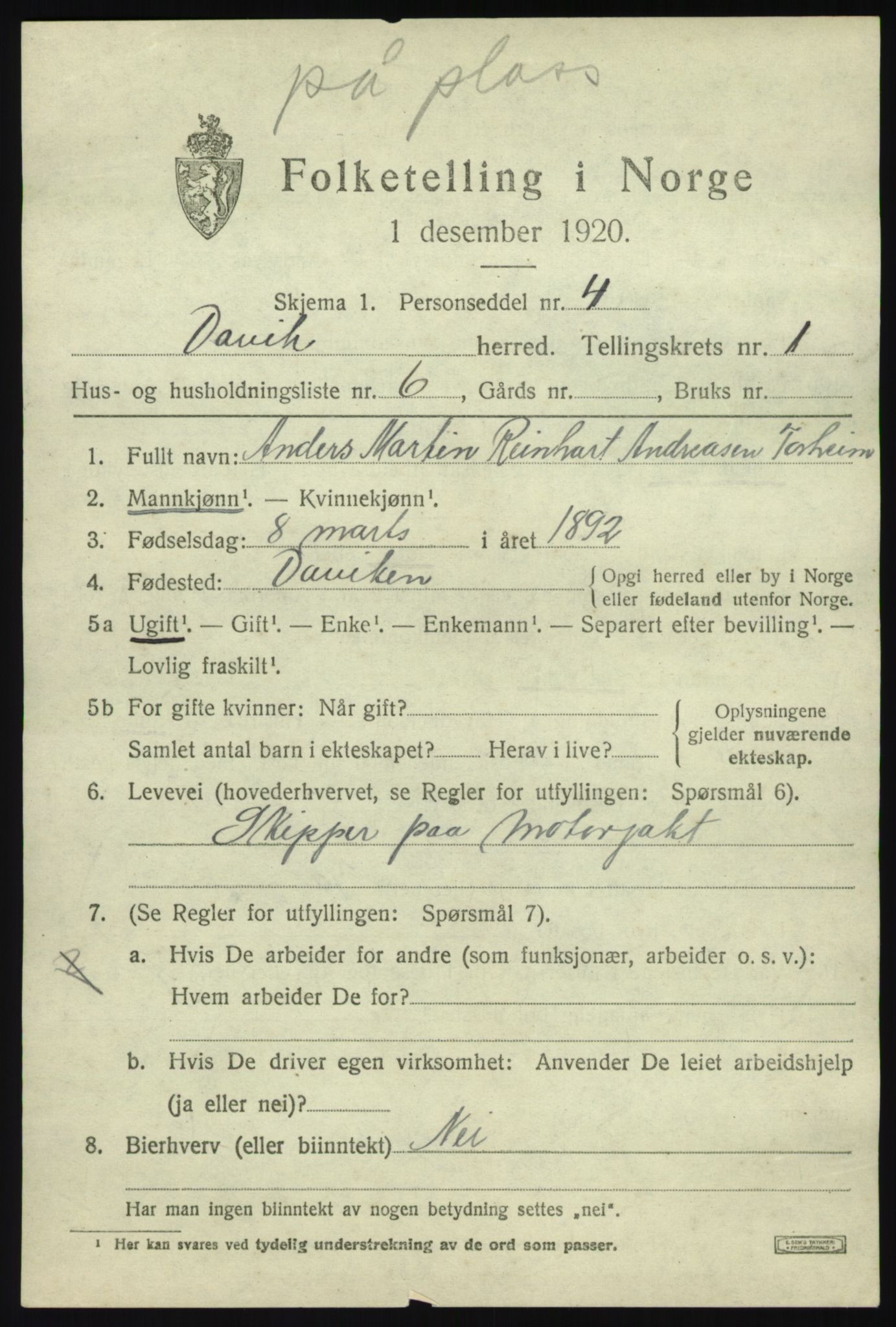 SAB, 1920 census for Davik, 1920, p. 1269