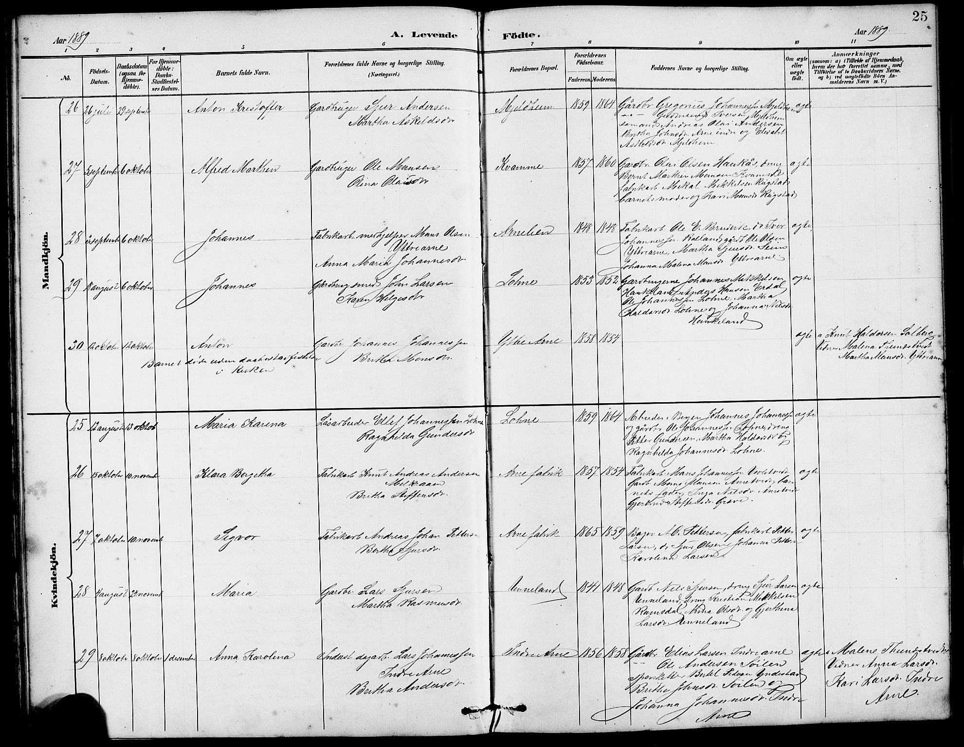 Arna Sokneprestembete, SAB/A-74001/H/Ha/Hab: Parish register (copy) no. A 3, 1887-1897, p. 25