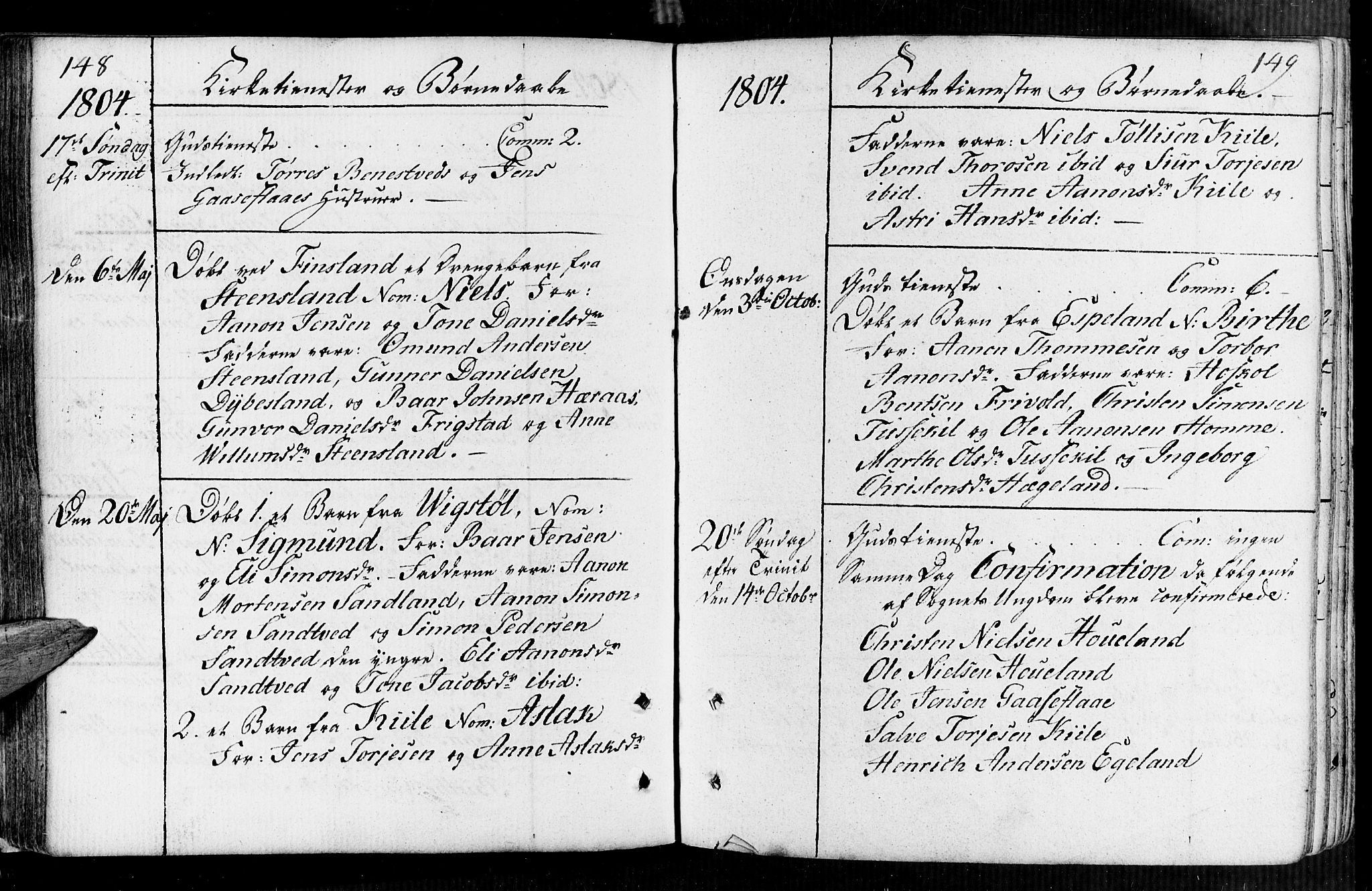 Vennesla sokneprestkontor, AV/SAK-1111-0045/Fa/Faa/L0002: Parish register (official) no. A 2, 1785-1834, p. 148-149