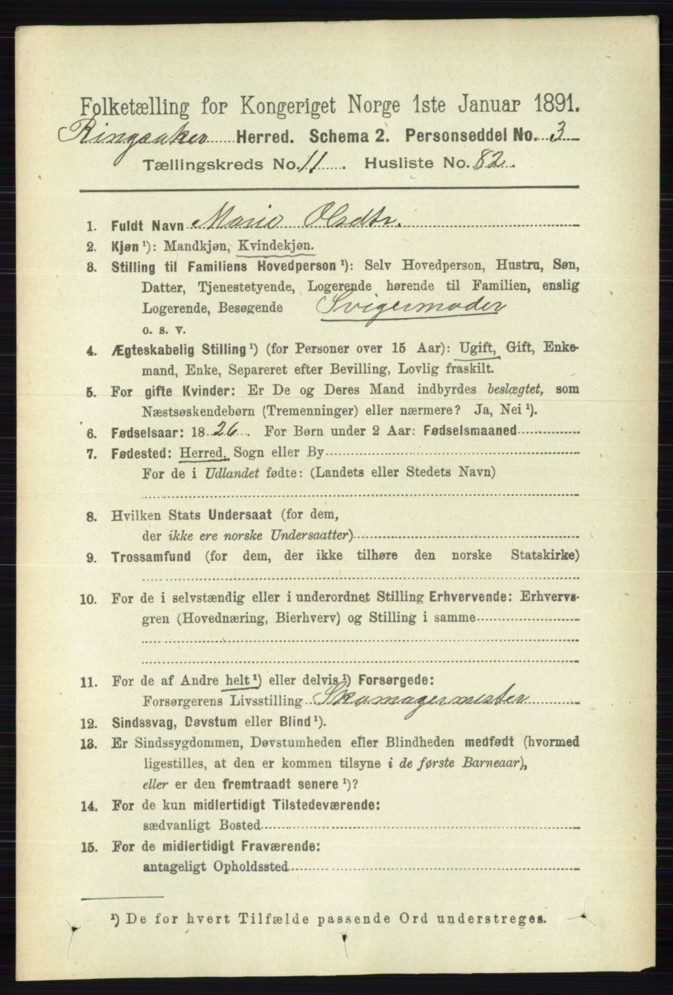 RA, 1891 census for 0412 Ringsaker, 1891, p. 6673