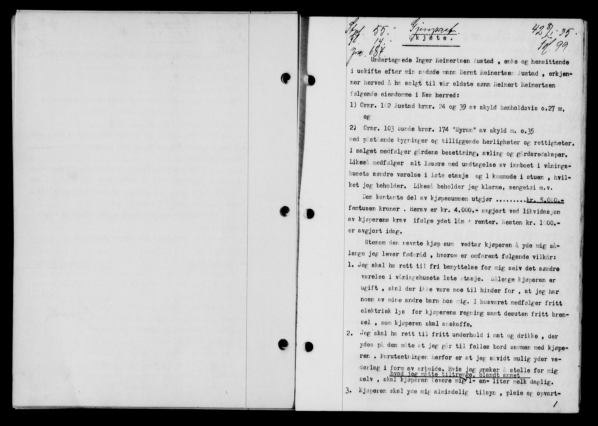 Flekkefjord sorenskriveri, AV/SAK-1221-0001/G/Gb/Gba/L0051: Mortgage book no. 47, 1934-1935, Deed date: 08.01.1935