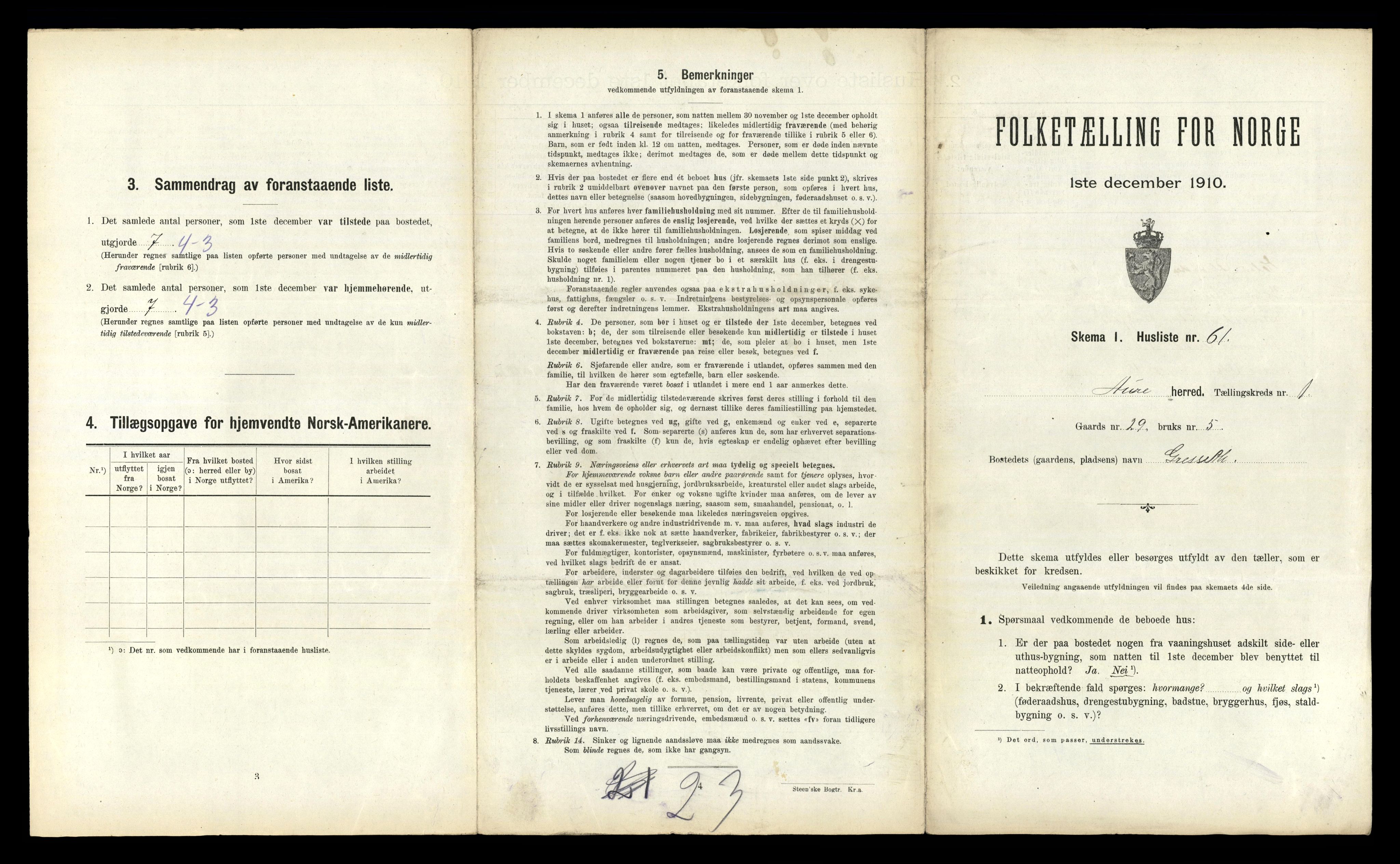 RA, 1910 census for Aure, 1910, p. 156