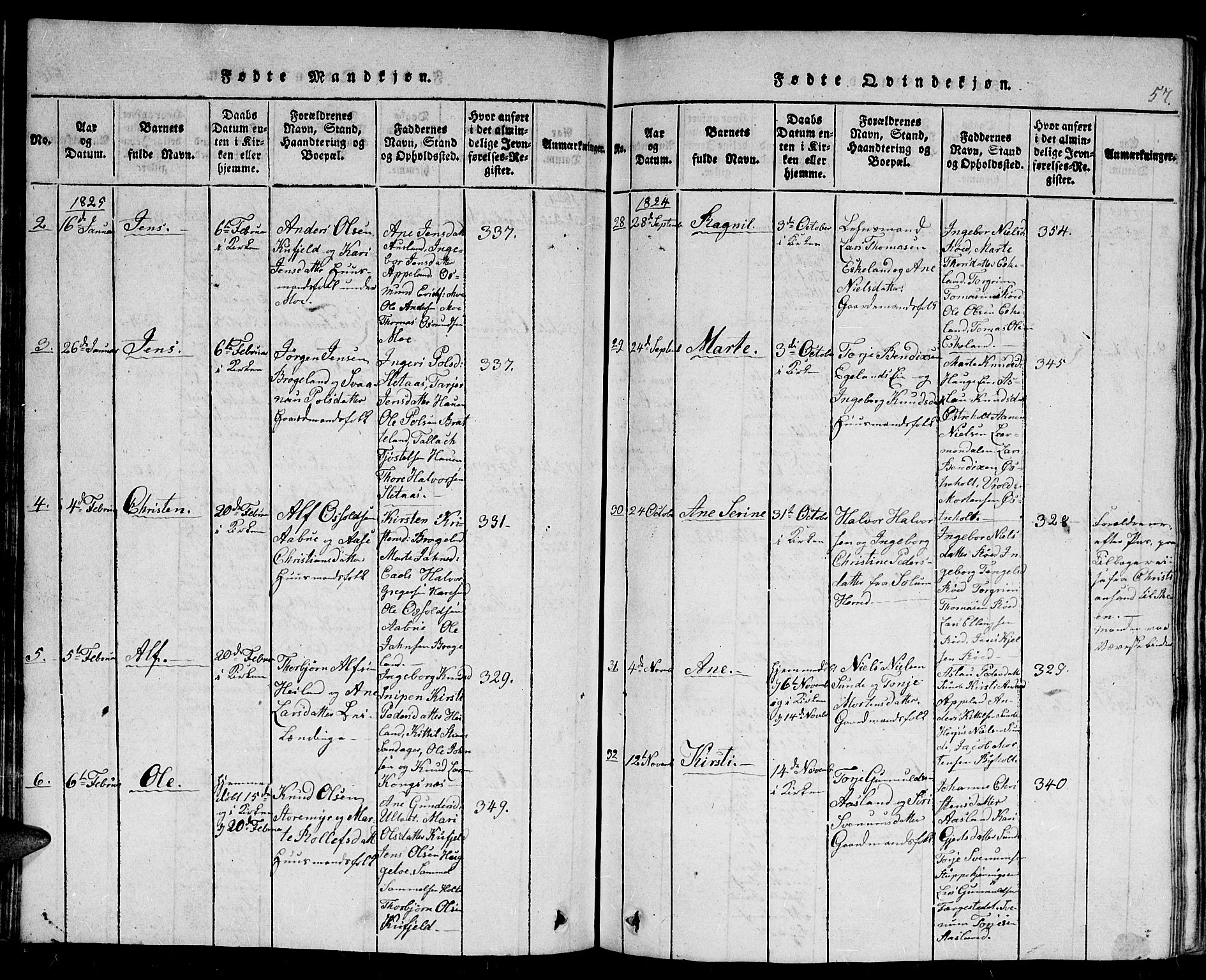 Gjerstad sokneprestkontor, SAK/1111-0014/F/Fb/Fba/L0002: Parish register (copy) no. B 2, 1816-1845, p. 57
