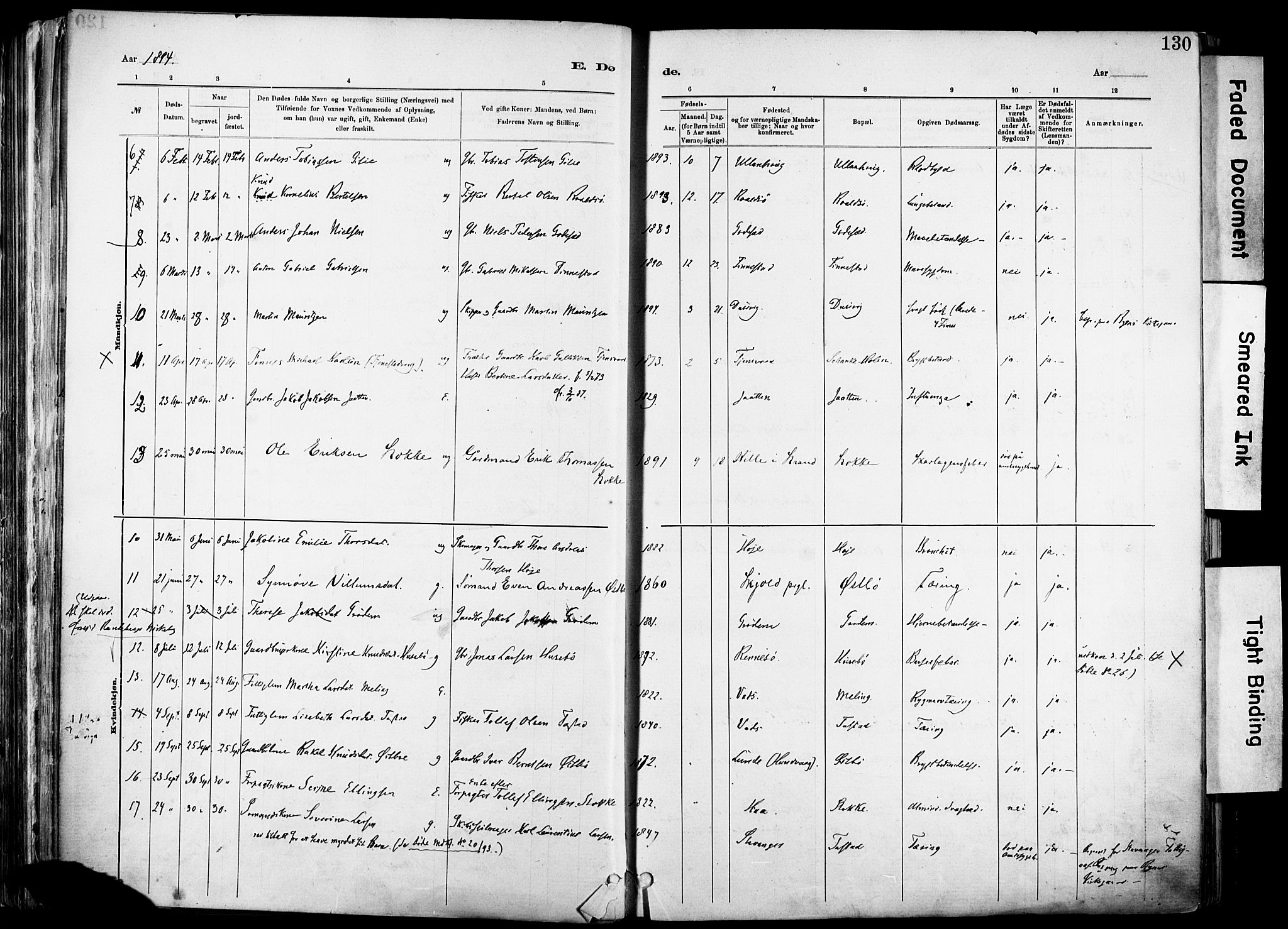 Hetland sokneprestkontor, AV/SAST-A-101826/30/30BA/L0012: Parish register (official) no. A 12, 1882-1912, p. 130