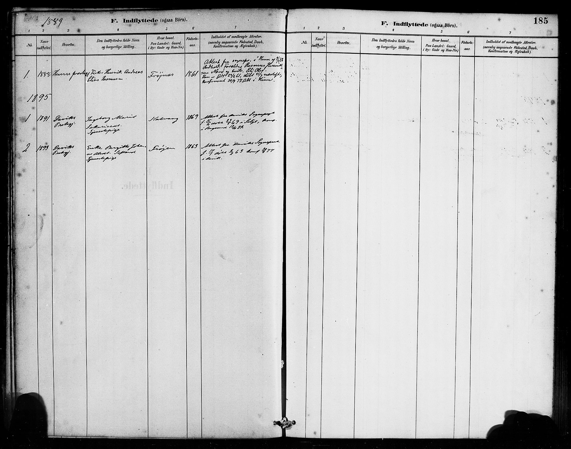 Bremanger sokneprestembete, SAB/A-82201/H/Haa/Haab/L0001: Parish register (official) no. B 1, 1884-1895, p. 185
