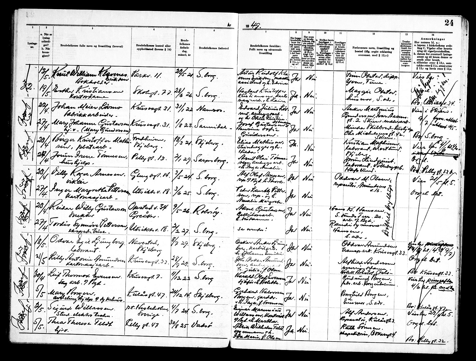 Sarpsborg prestekontor Kirkebøker, AV/SAO-A-2006/H/Ha/L0005: Banns register no. 5, 1947-1955, p. 24