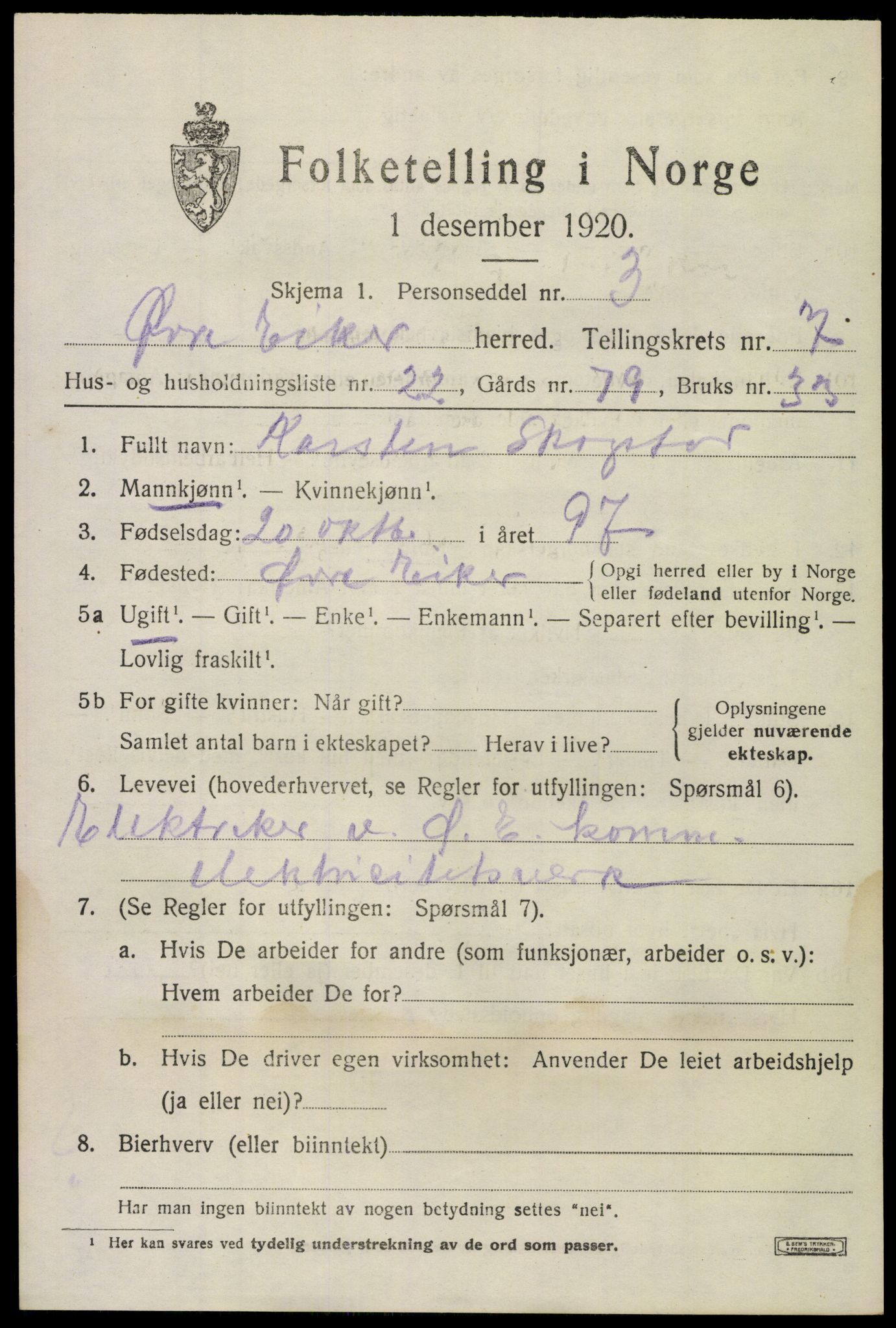 SAKO, 1920 census for Øvre Eiker, 1920, p. 13522