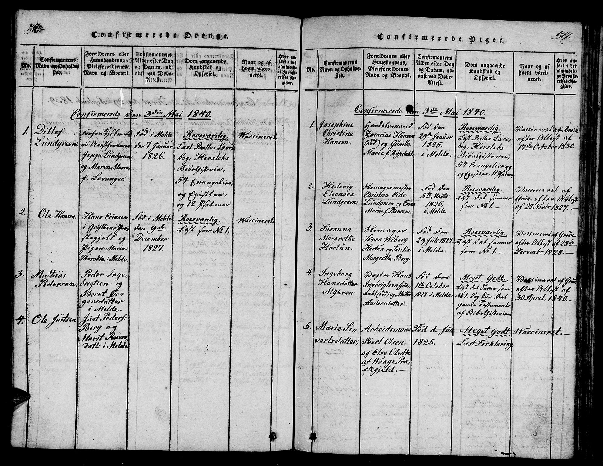 Ministerialprotokoller, klokkerbøker og fødselsregistre - Møre og Romsdal, SAT/A-1454/558/L0700: Parish register (copy) no. 558C01, 1818-1868, p. 516-517