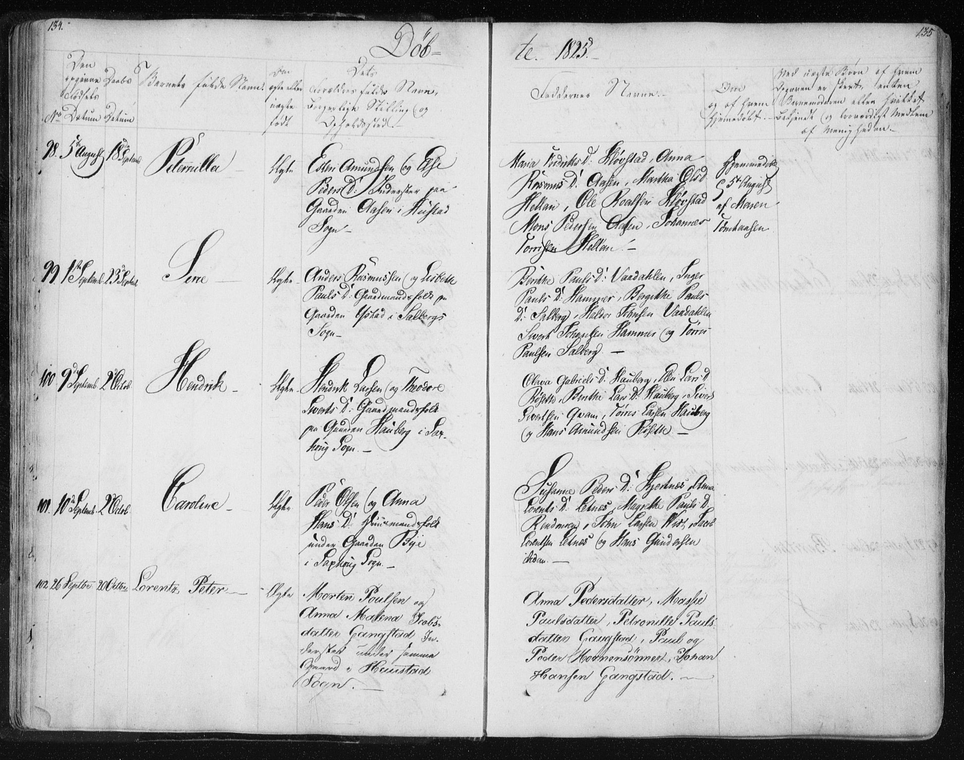 Ministerialprotokoller, klokkerbøker og fødselsregistre - Nord-Trøndelag, SAT/A-1458/730/L0276: Parish register (official) no. 730A05, 1822-1830, p. 134-135