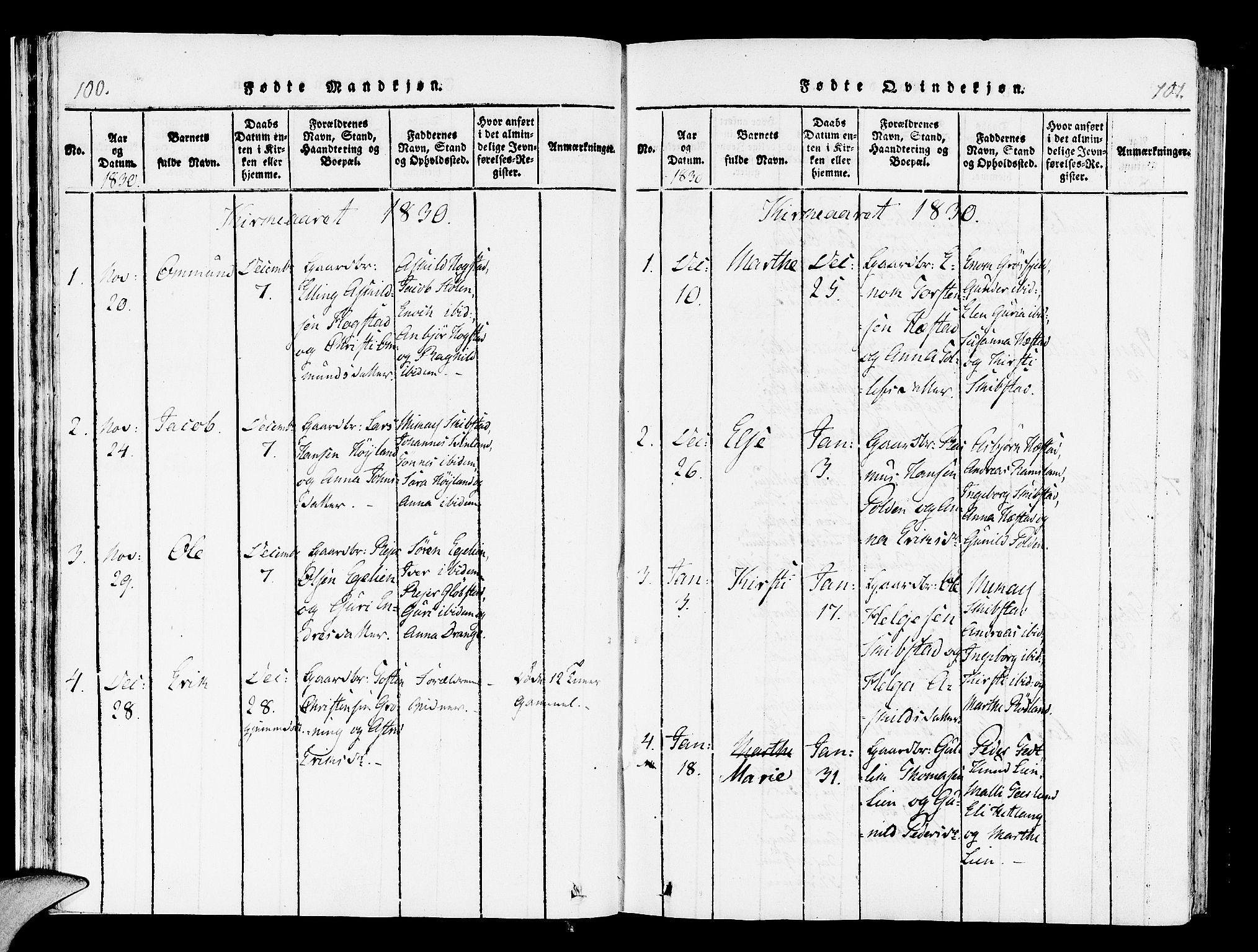 Helleland sokneprestkontor, AV/SAST-A-101810: Parish register (official) no. A 4, 1815-1834, p. 100-101