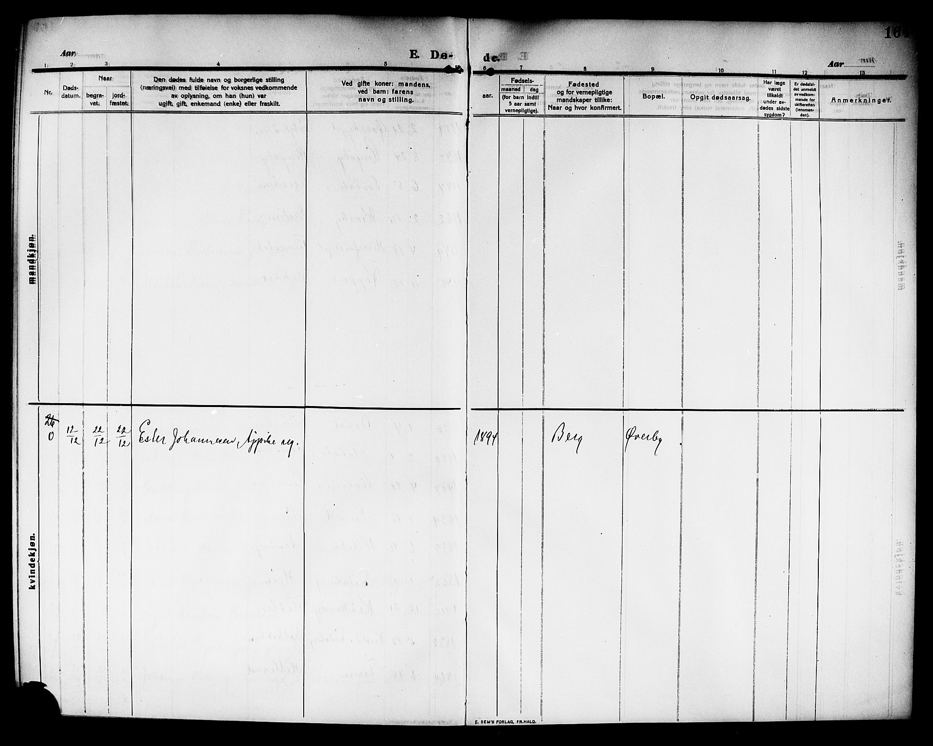 Rakkestad prestekontor Kirkebøker, AV/SAO-A-2008/G/Ga/L0001: Parish register (copy) no. I 1, 1909-1920, p. 164