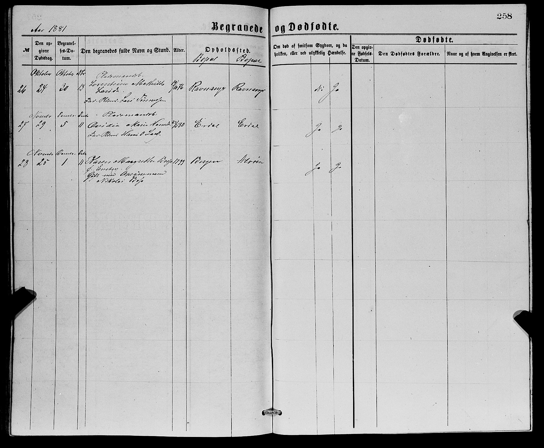 Askøy Sokneprestembete, AV/SAB-A-74101/H/Ha/Hab/Haba/L0007: Parish register (copy) no. A 7, 1871-1881, p. 258