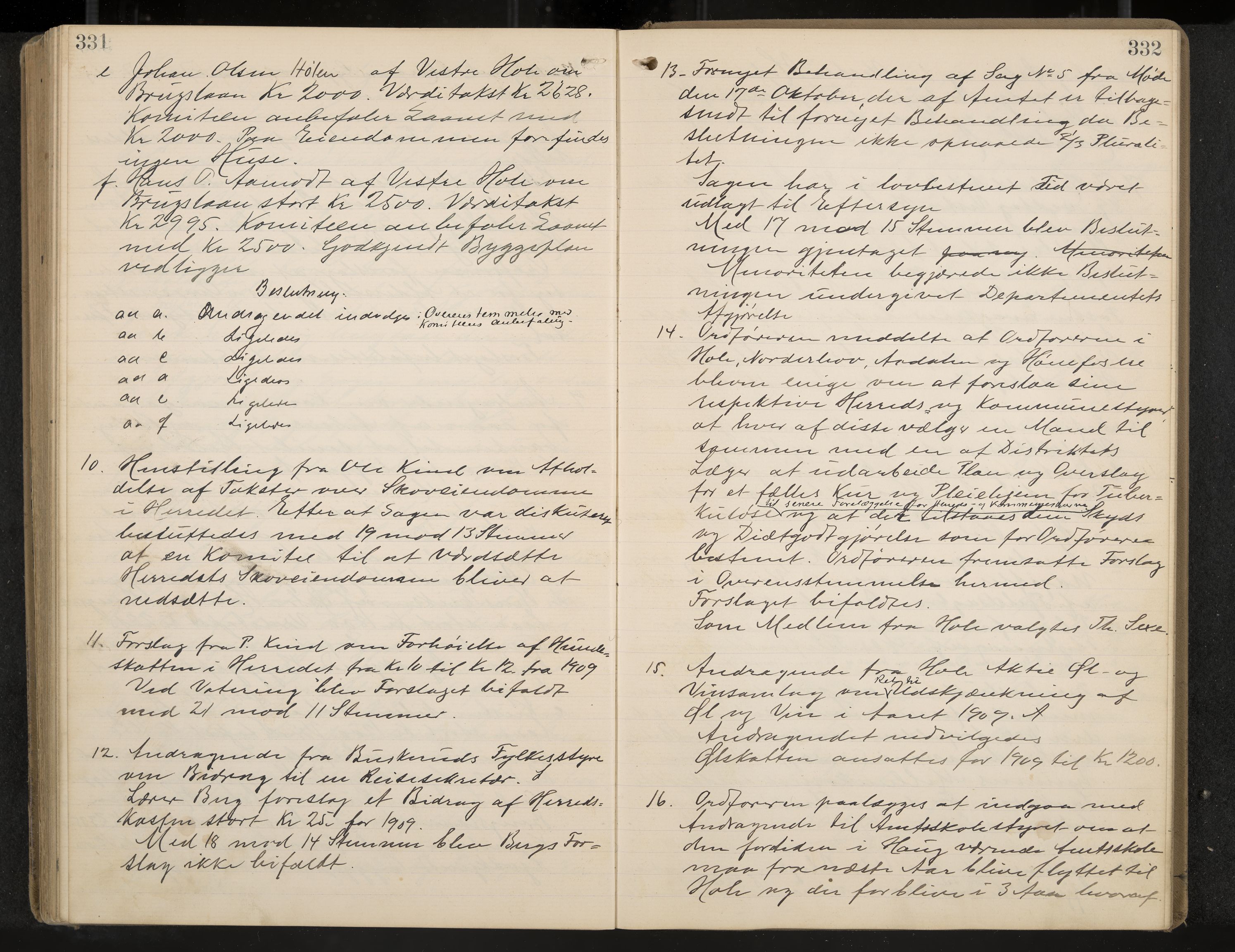 Hole formannskap og sentraladministrasjon, IKAK/0612021-1/A/Aa/L0004: Møtebok med register, 1902-1910, p. 331-332