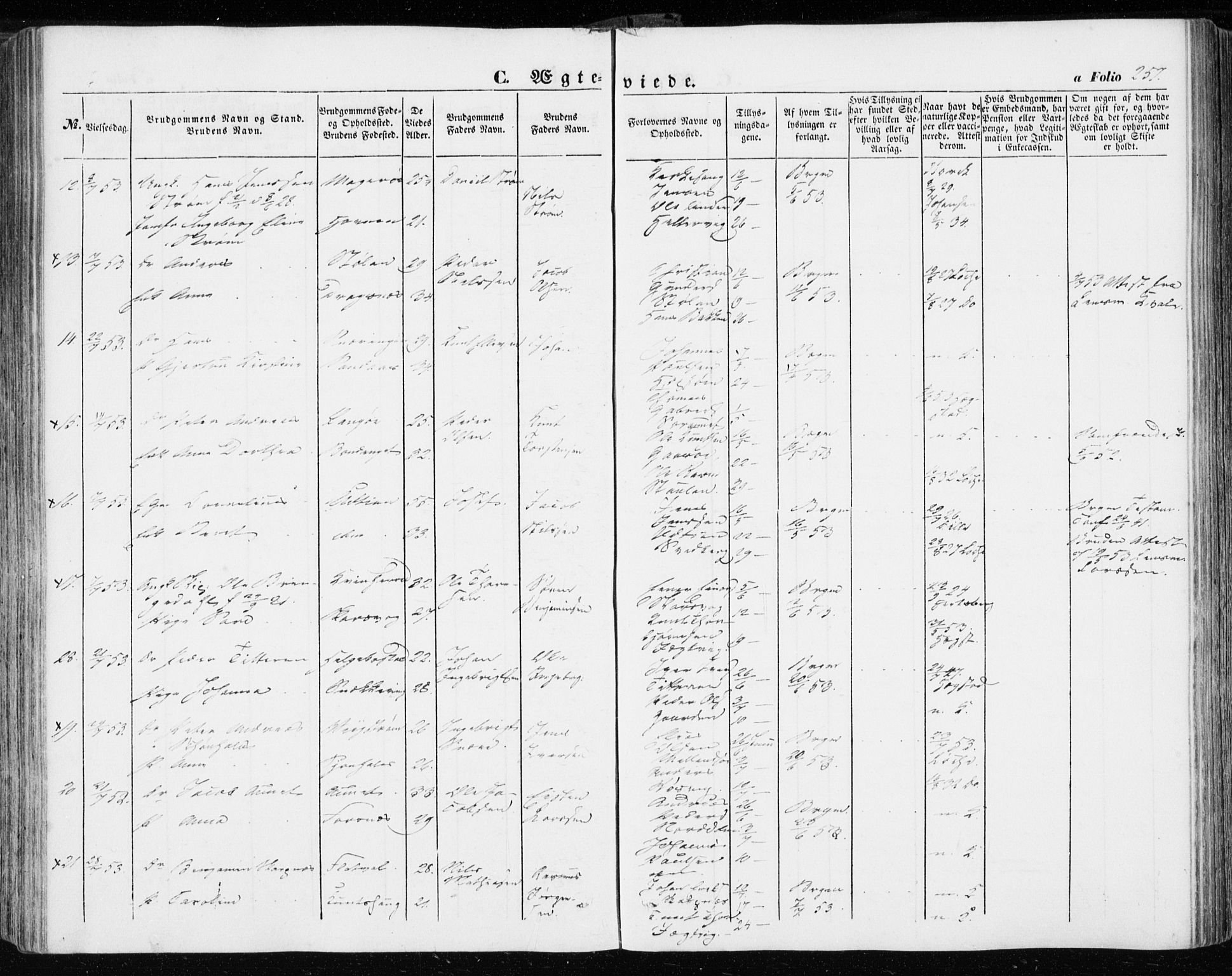 Ministerialprotokoller, klokkerbøker og fødselsregistre - Sør-Trøndelag, SAT/A-1456/634/L0530: Parish register (official) no. 634A06, 1852-1860, p. 257
